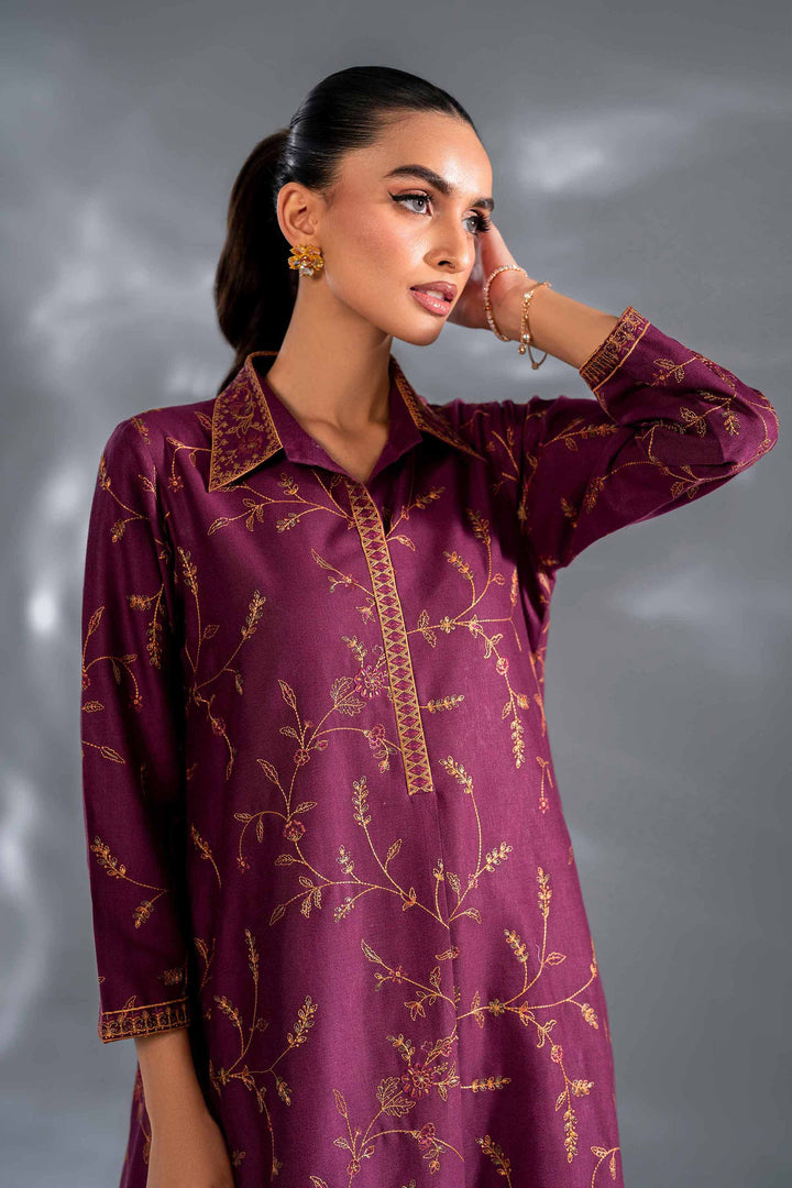 2 Piece Magenta Embroidered Karandi Suit