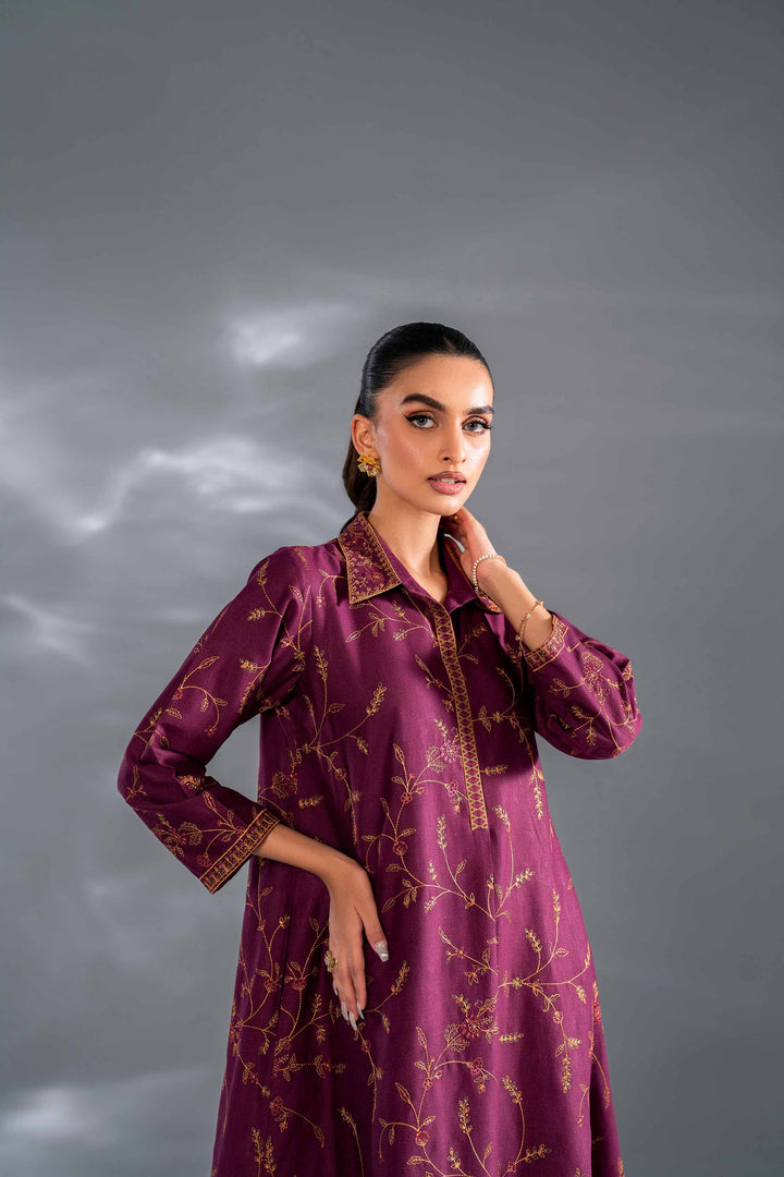 2 Piece Magenta Embroidered Karandi Suit