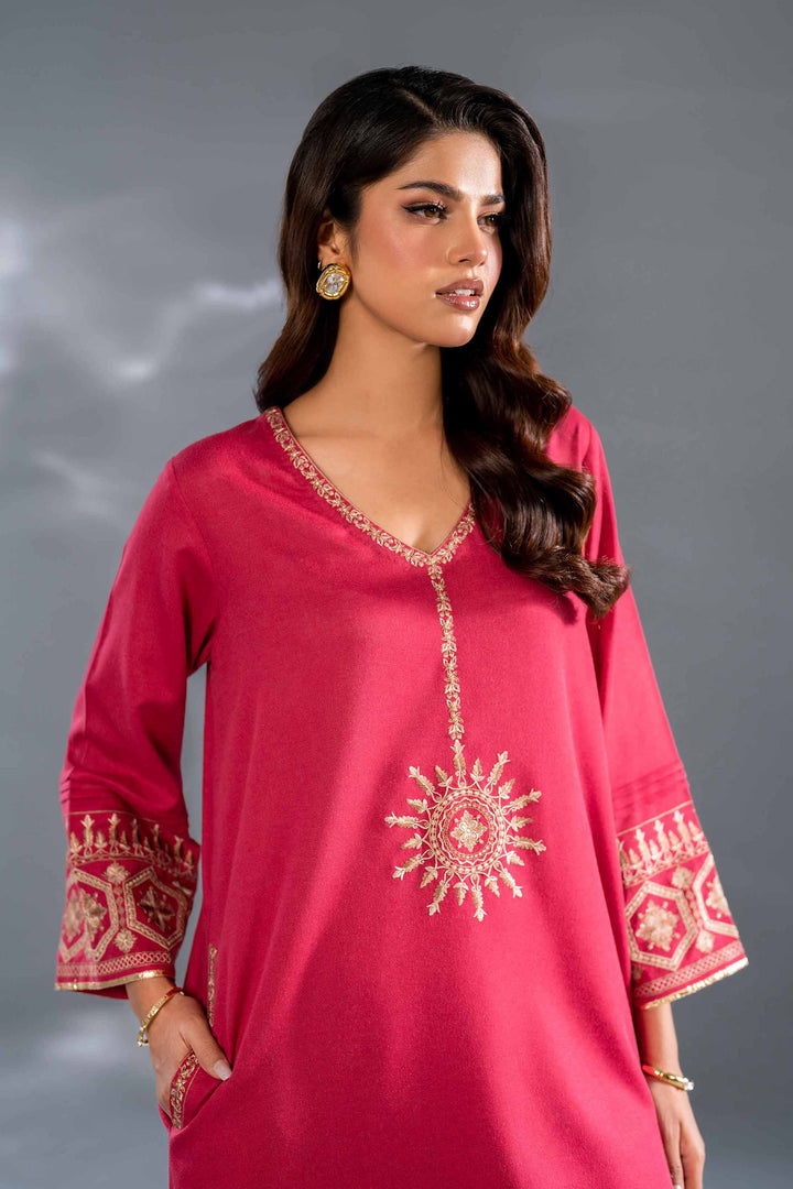 2 Piece Hot Pink Embroidered Karandi Suit