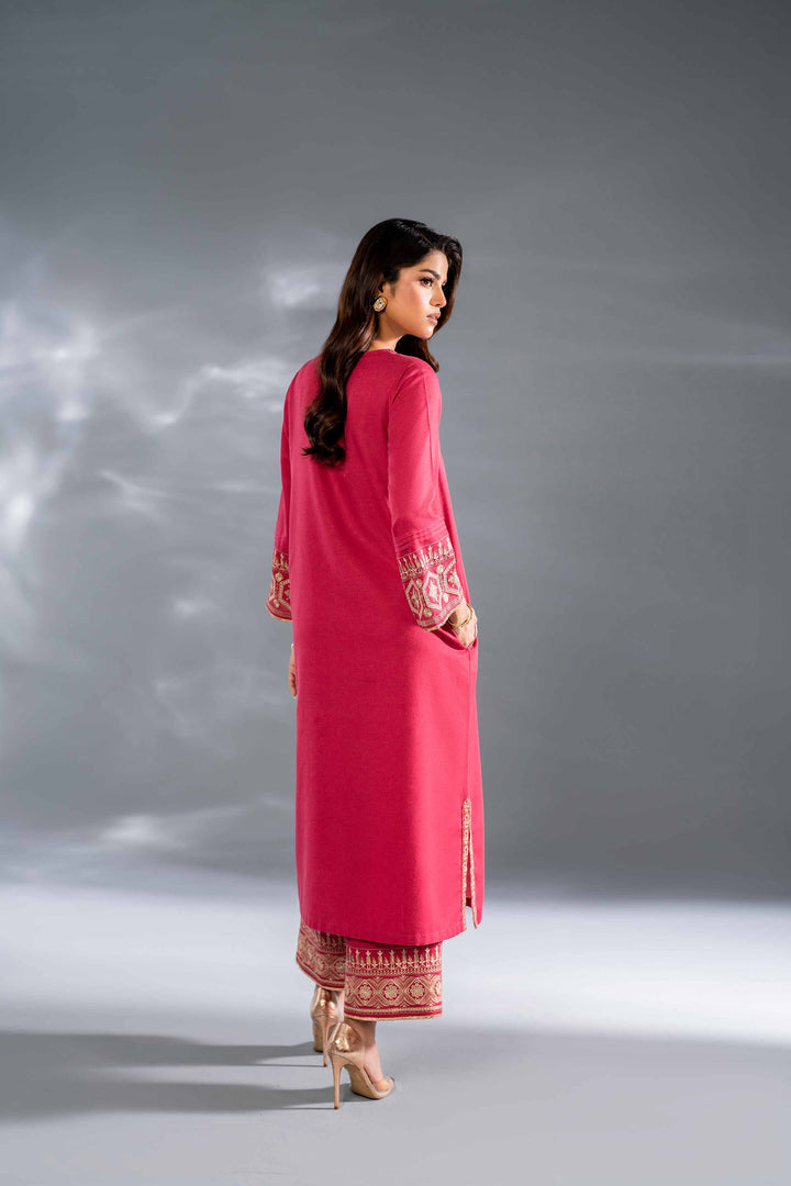 2 Piece Hot Pink Embroidered Karandi Suit