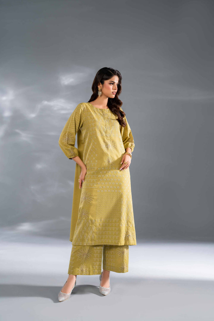 2 Piece Lime Embroidered Karandi Suit