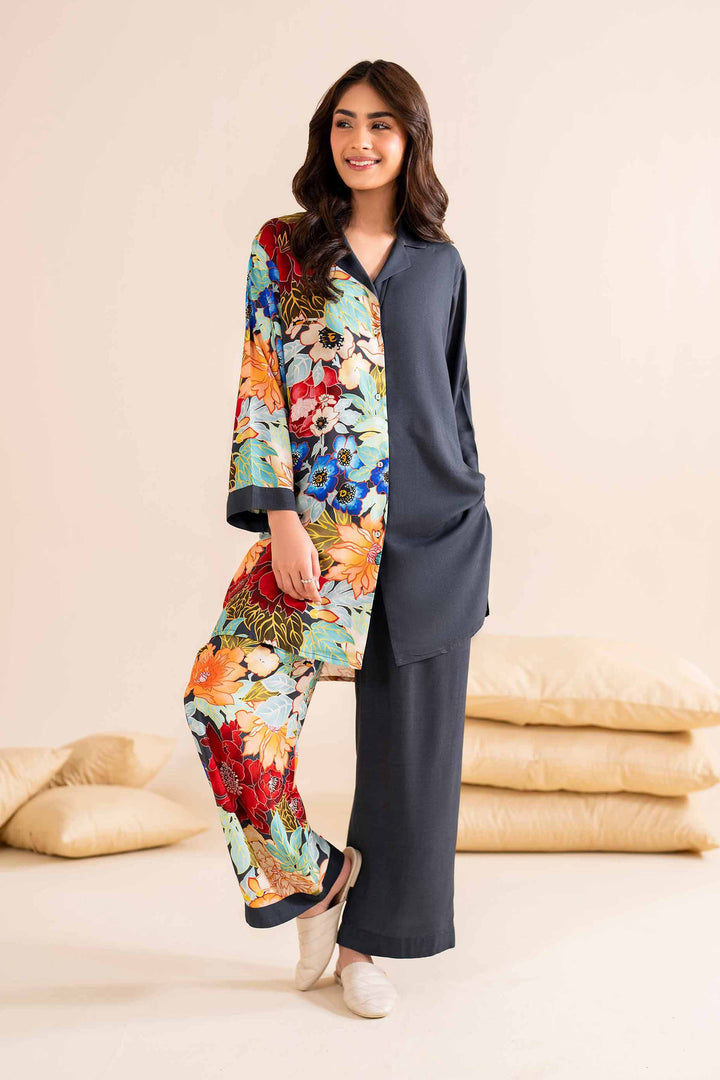 2 Piece Printed Black Linen Loungewear