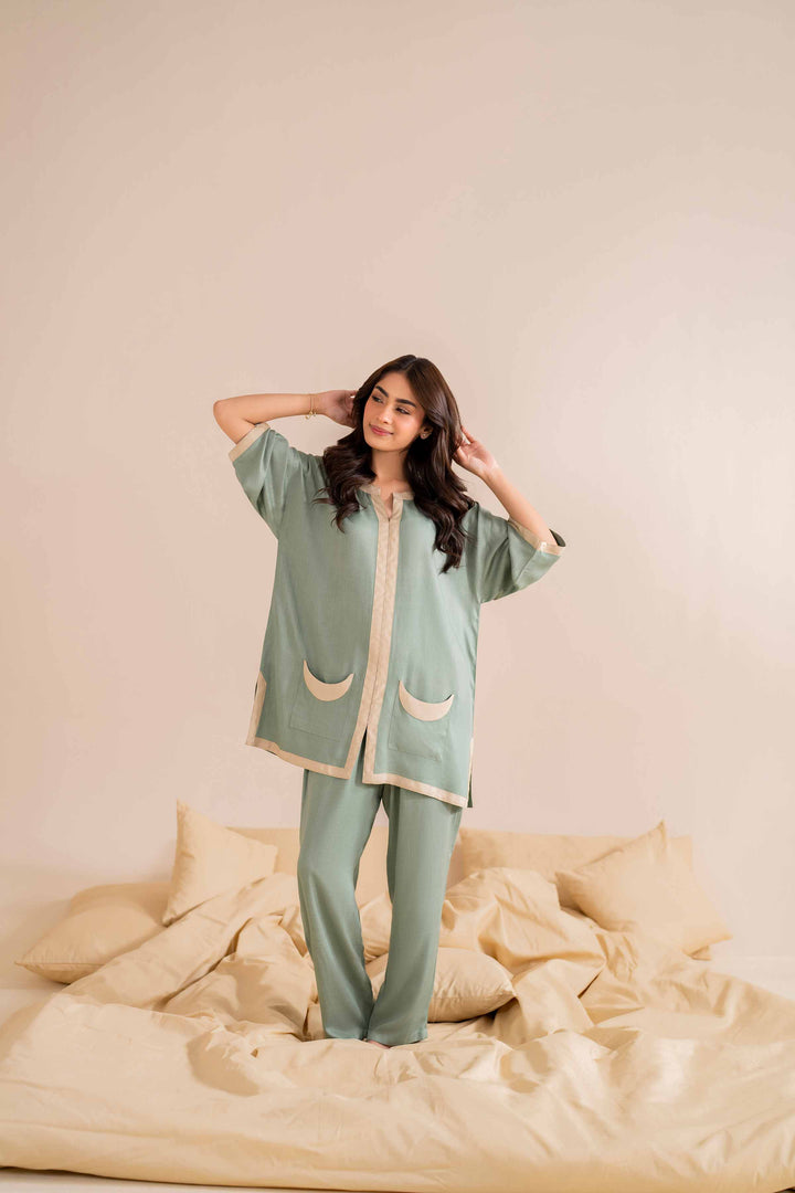 2 Piece Sage Cotail Basic Loungewear