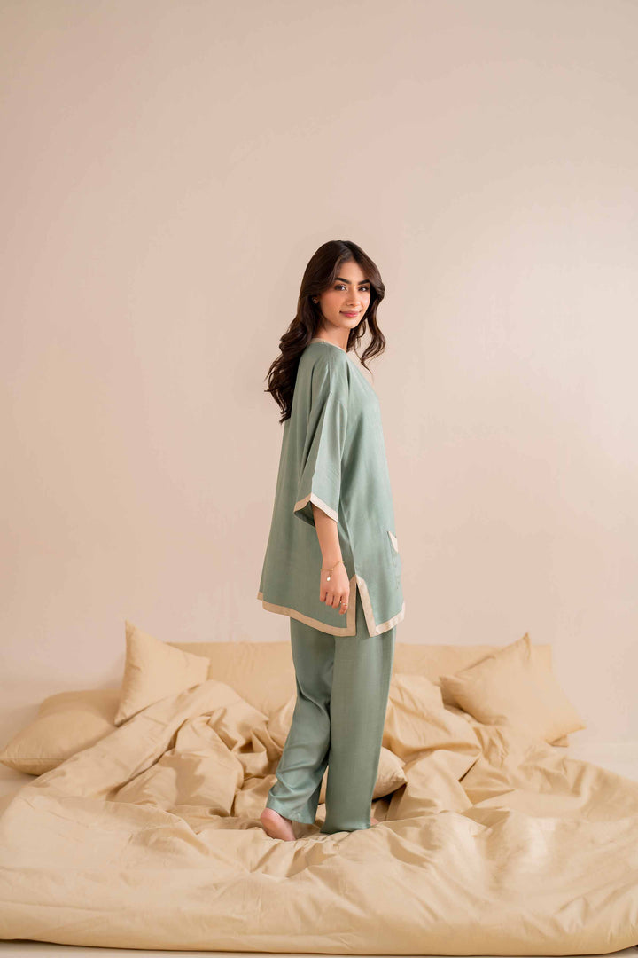 2 Piece Sage Cotail Basic Loungewear