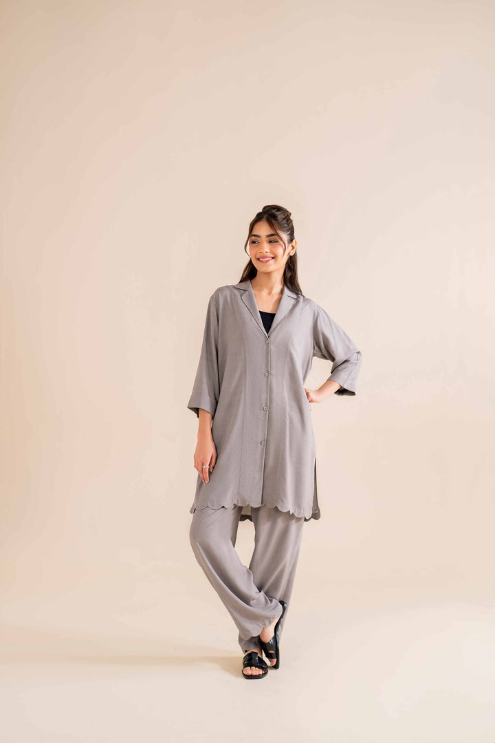 2 Piece Grey Linen Basic Loungewear