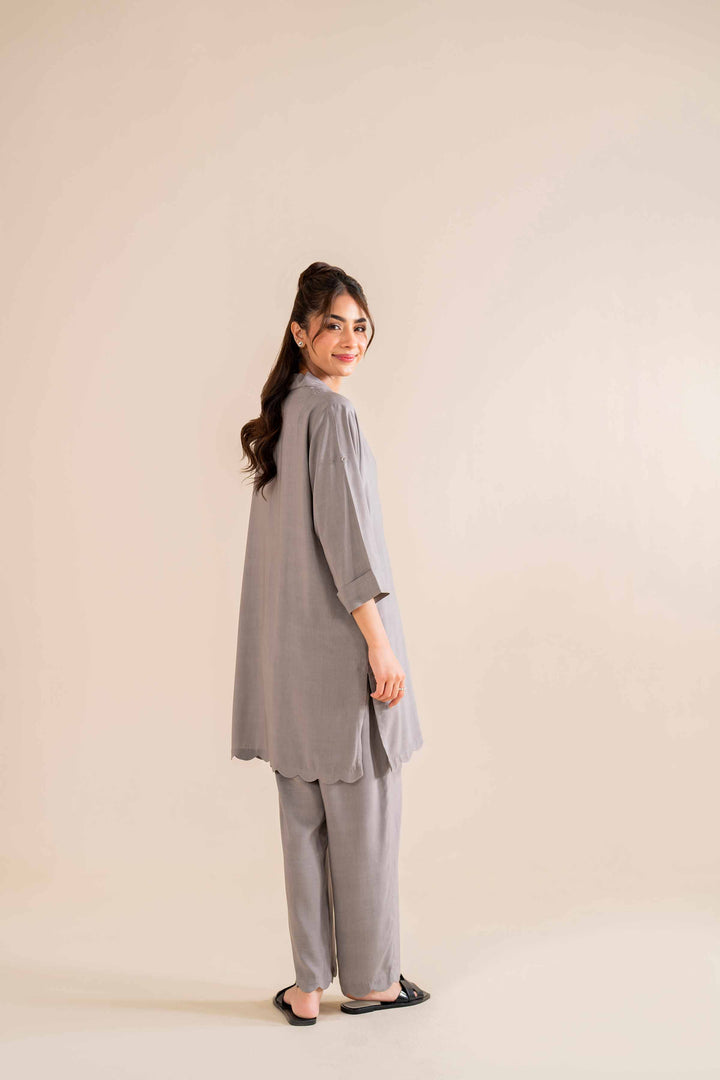 2 Piece Grey Linen Basic Loungewear