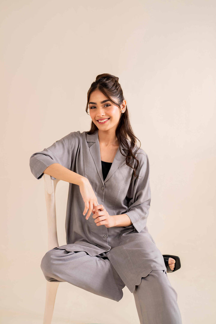 2 Piece Grey Linen Basic Loungewear