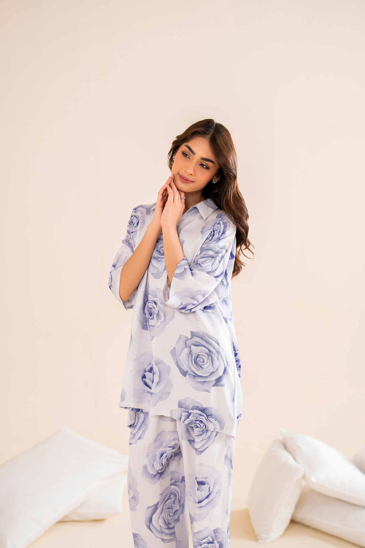 2 Piece Printed White Cotail Loungewear