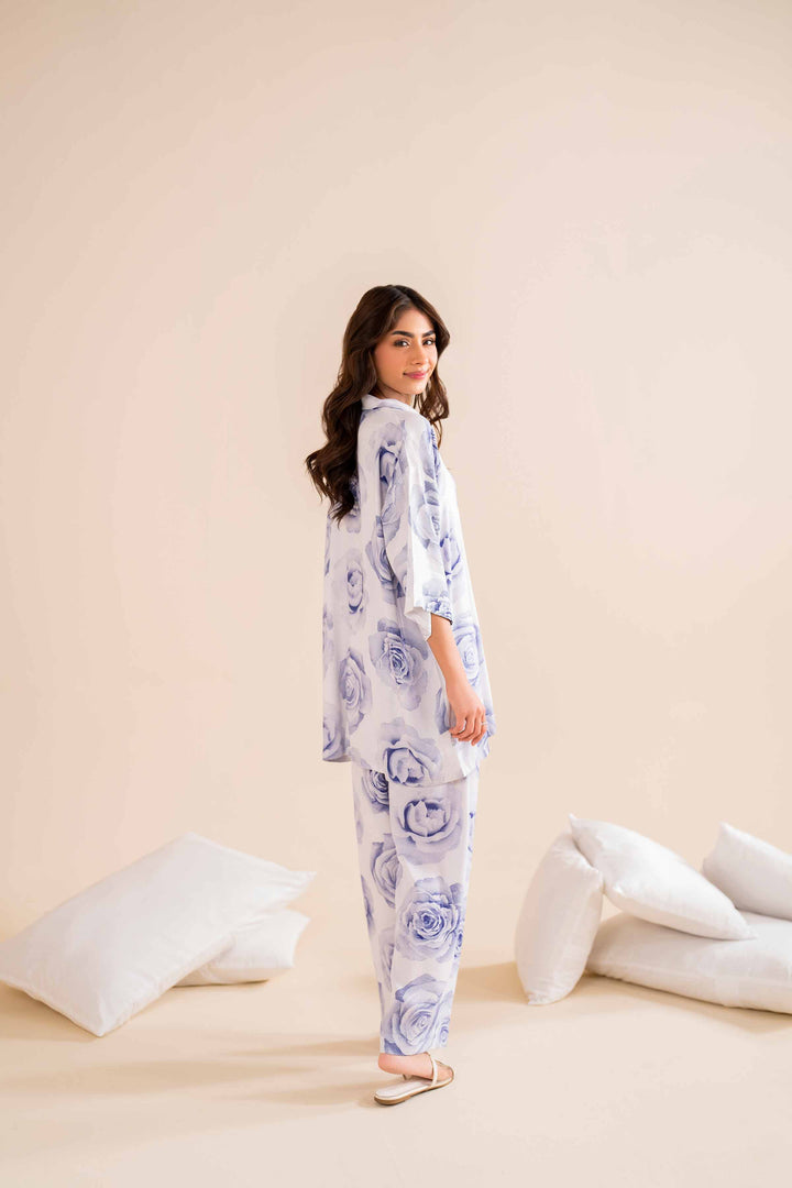 2 Piece Printed White Cotail Loungewear