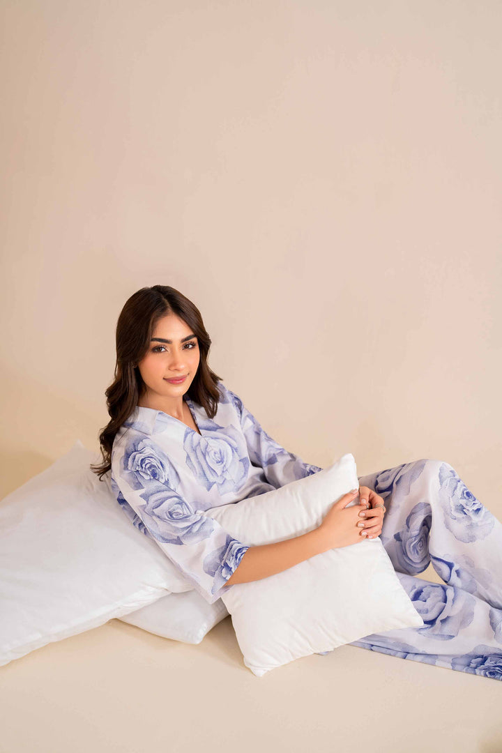 2 Piece Printed White Cotail Loungewear