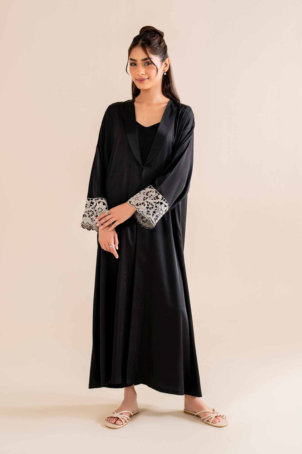 Silk 2 Piece Black Embroidered Loungewear