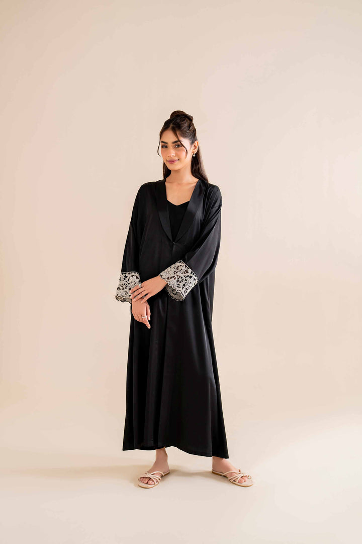 Silk 2 Piece Black Embroidered Loungewear