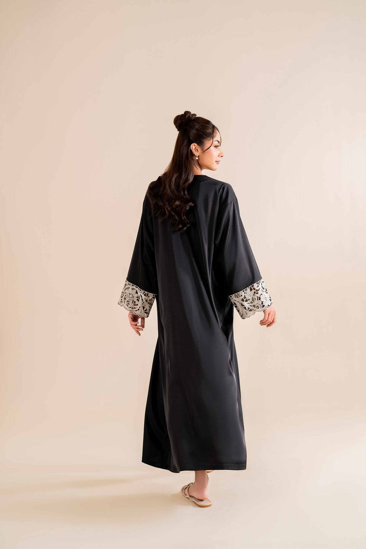 Silk 2 Piece Black Embroidered Loungewear