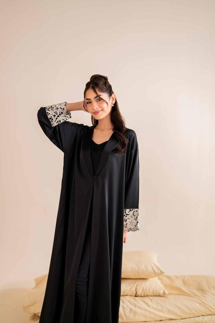 Silk 2 Piece Black Embroidered Loungewear