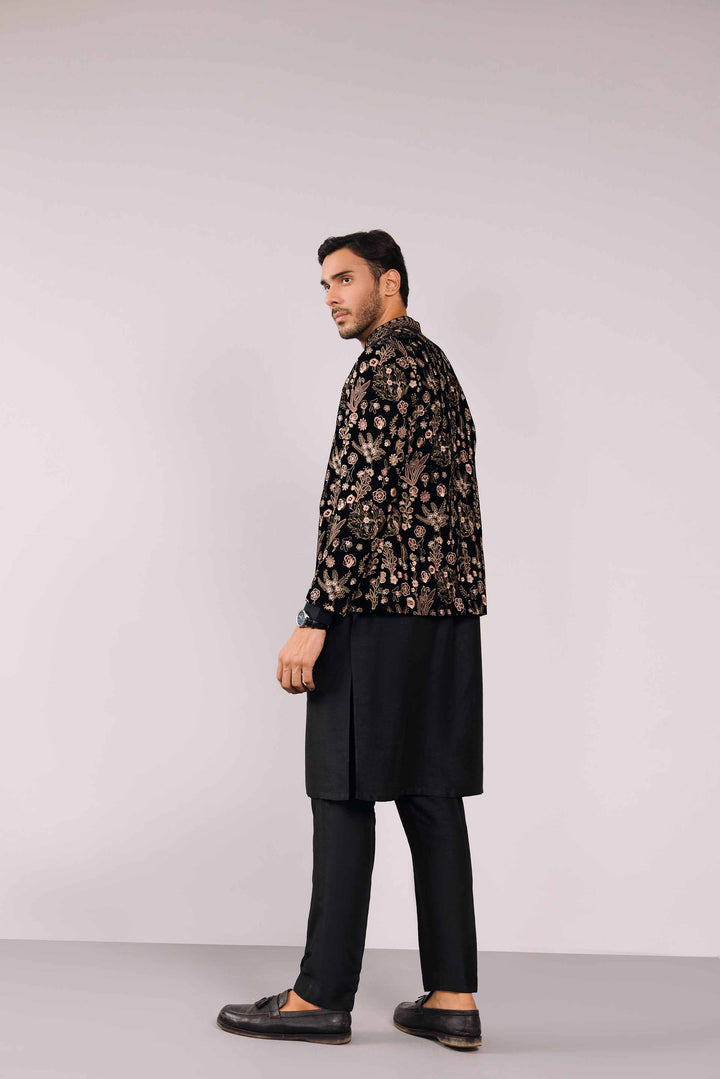 Black Velvet Embroidered Winter Men Jacket