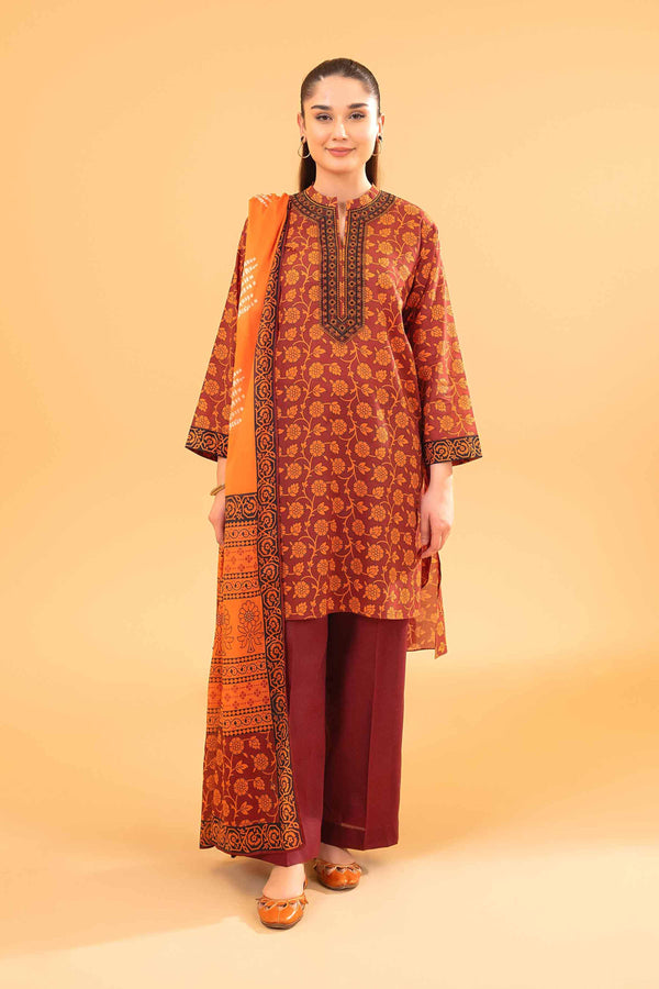 3 Piece - Printed Embroidered Suit - PE24-260