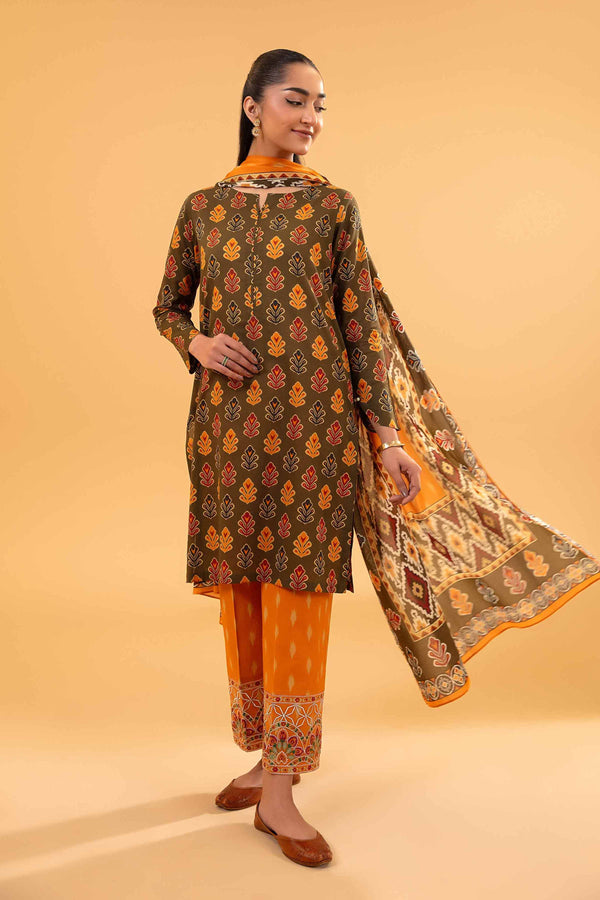3 Piece - Printed Embroidered Suit - PE24-267