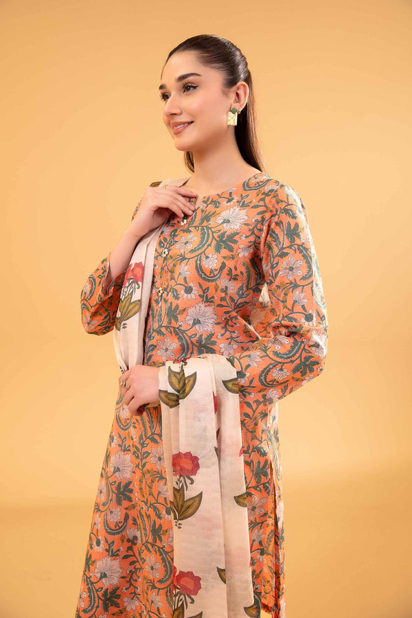 3 Piece - Printed Embroidered Suit - PE24-317