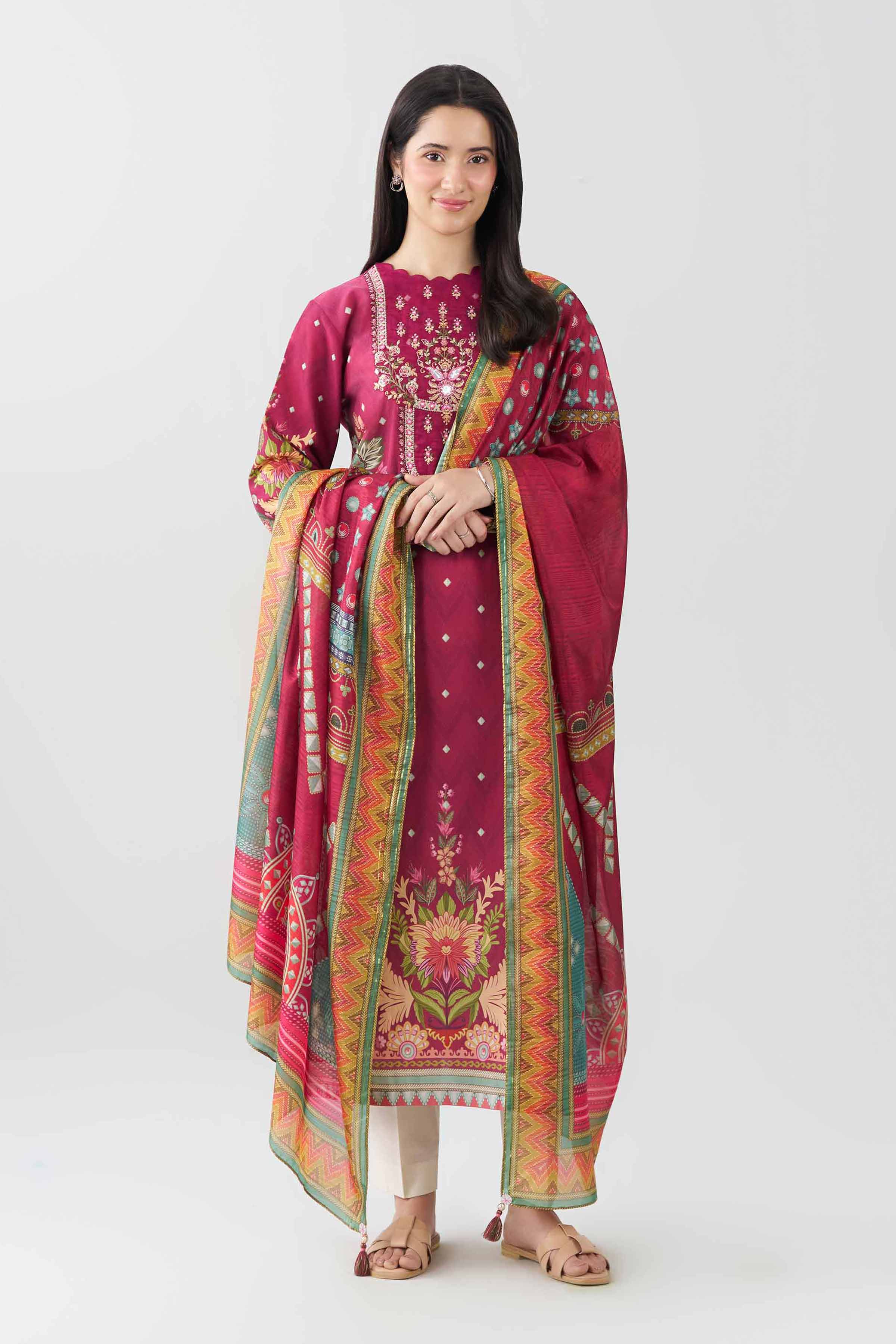 2 Piece - Printed Embroidered Suit - PE26-136