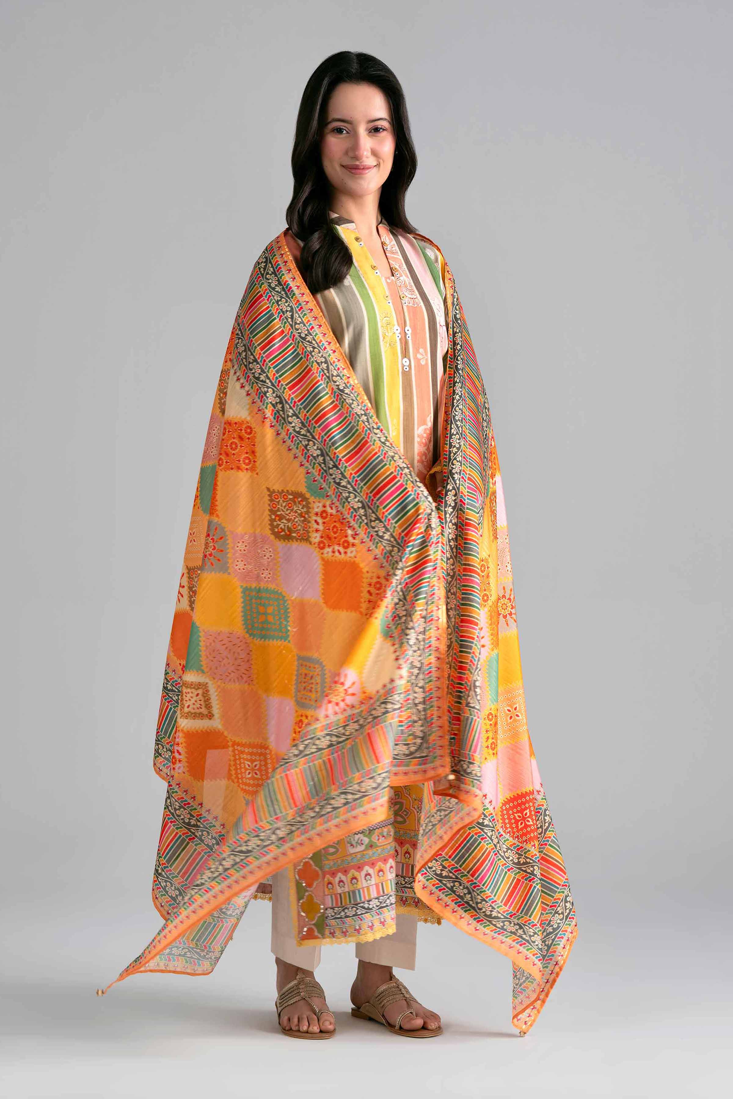 2 Piece - Printed Embroidered Suit - PE26-137
