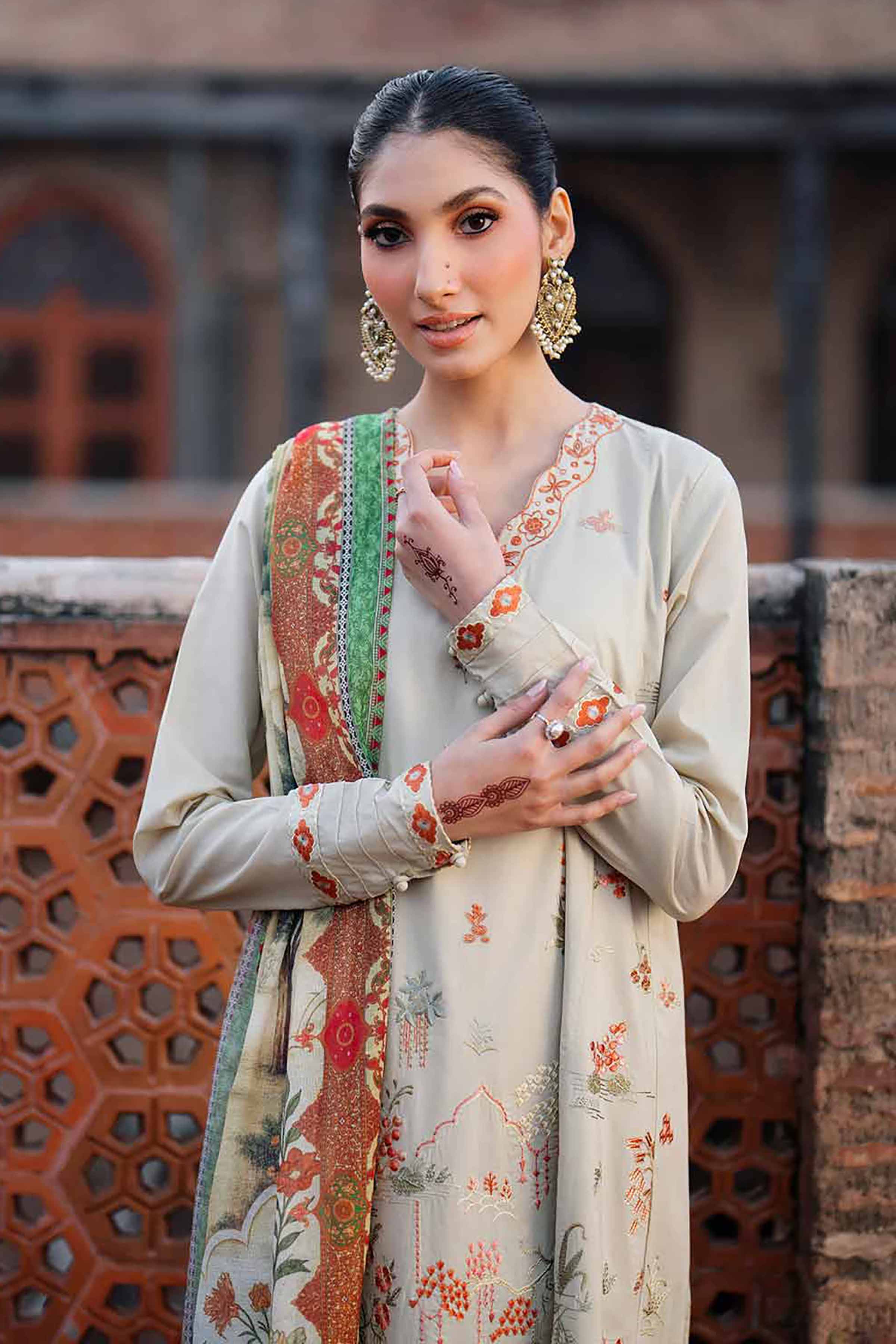 3 Piece - Printed Embroidered Suit - PE26-147
