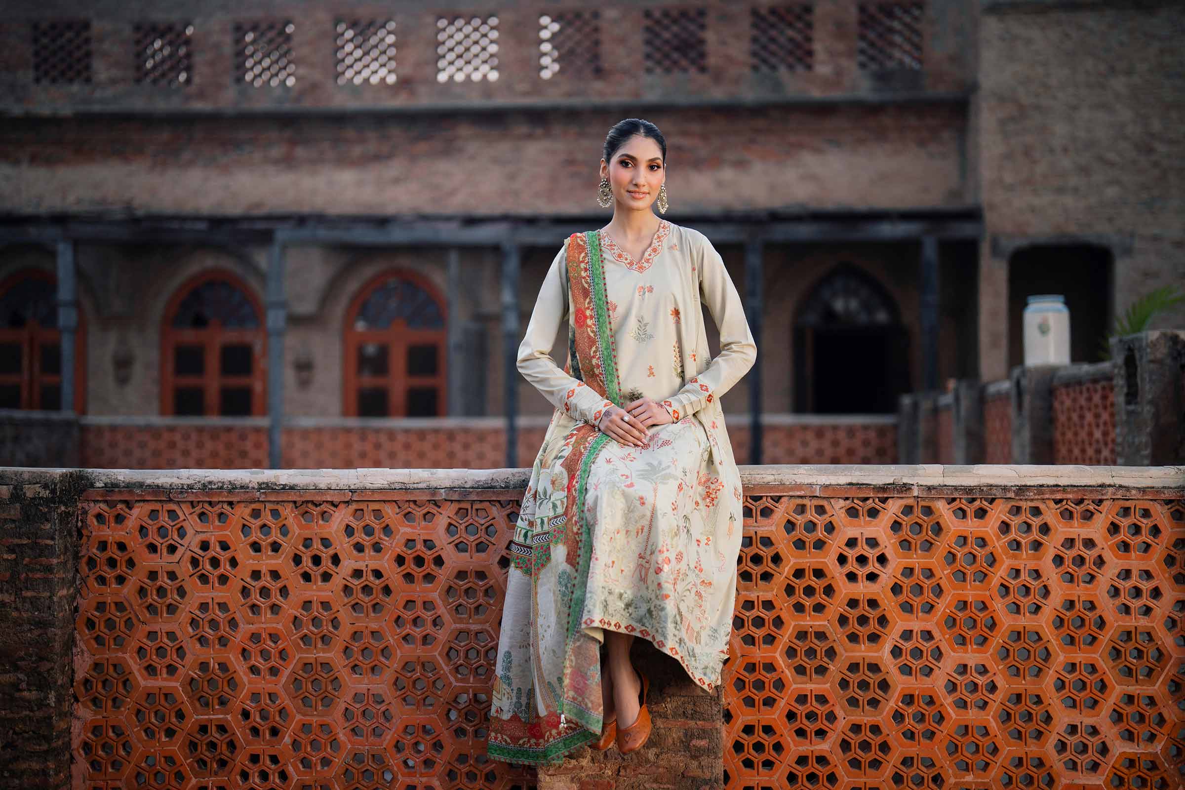 3 Piece - Printed Embroidered Suit - PE26-147