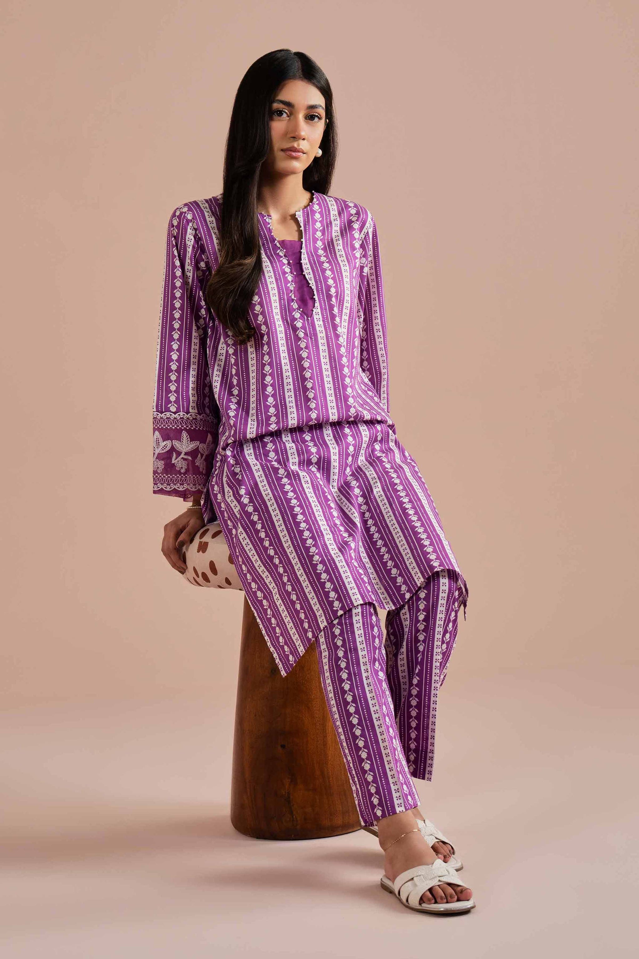2 Piece - Printed Embroidered Suit - PE26-209