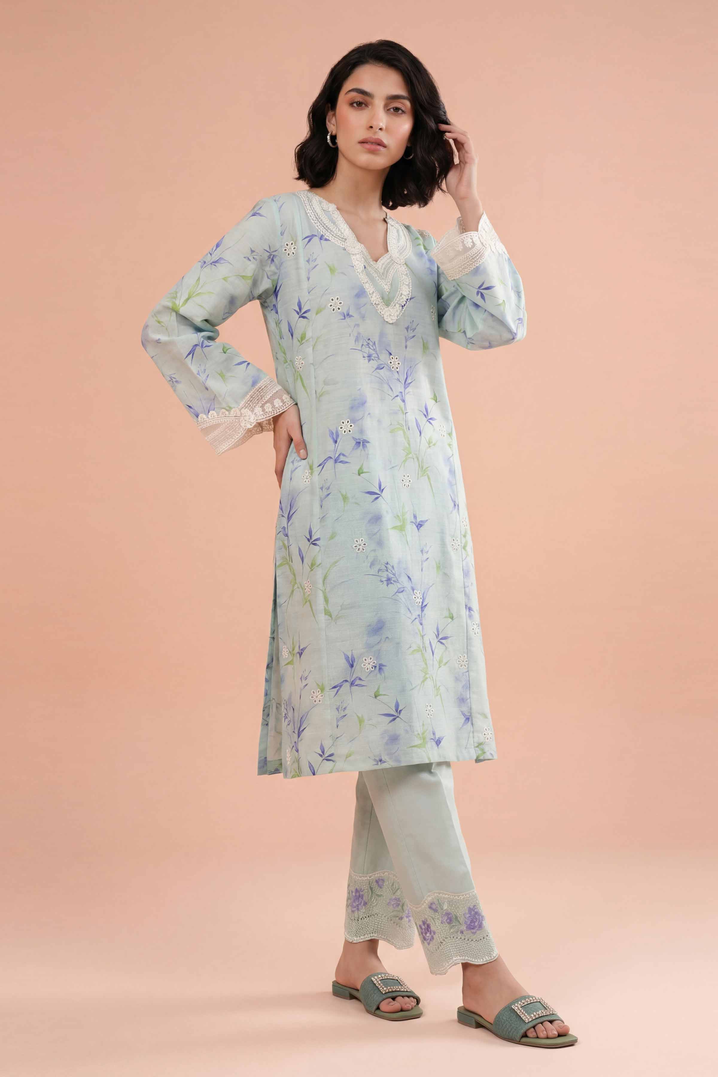 2 Piece - Printed Embroidered Suit - PE26-227