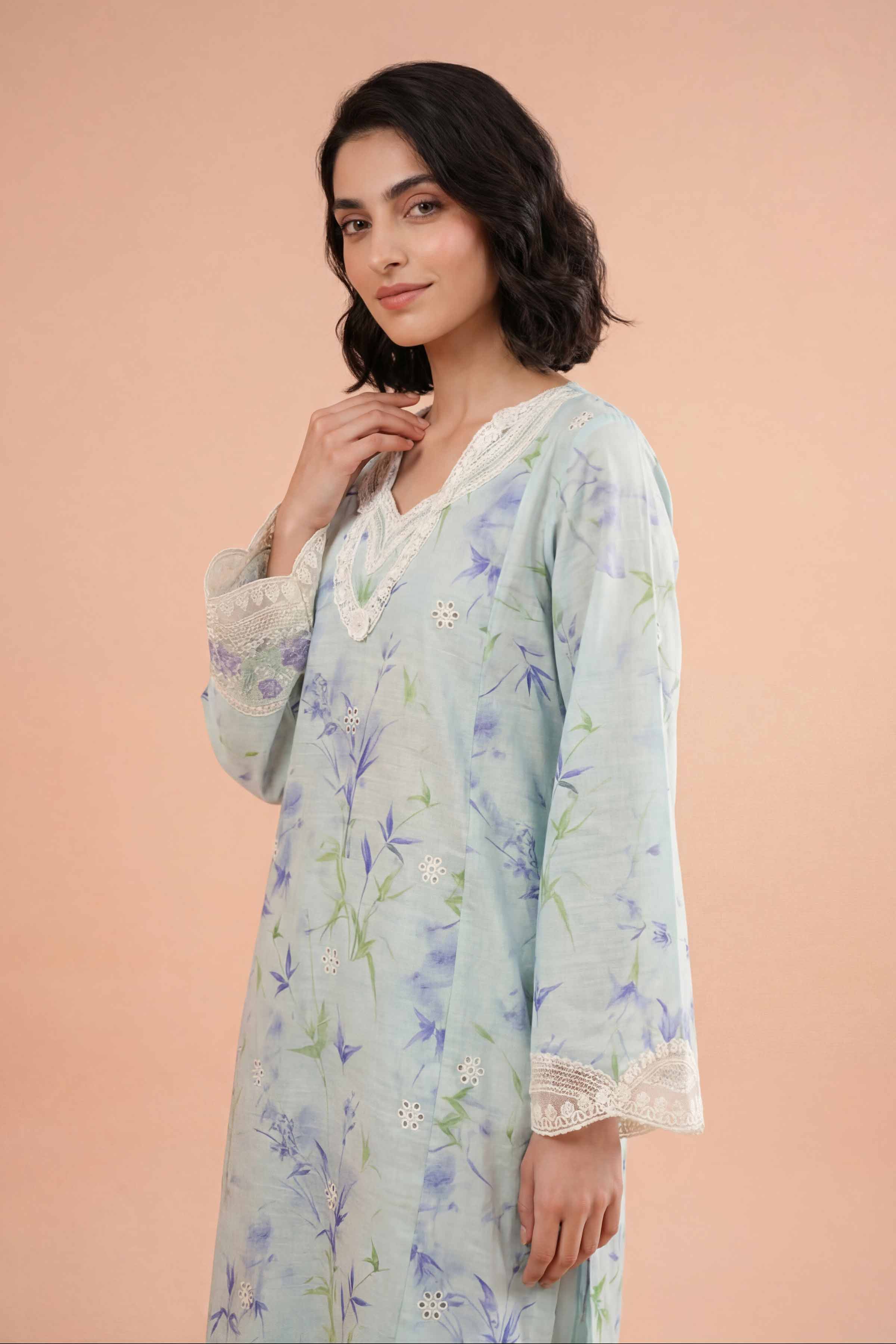 2 Piece - Printed Embroidered Suit - PE26-227