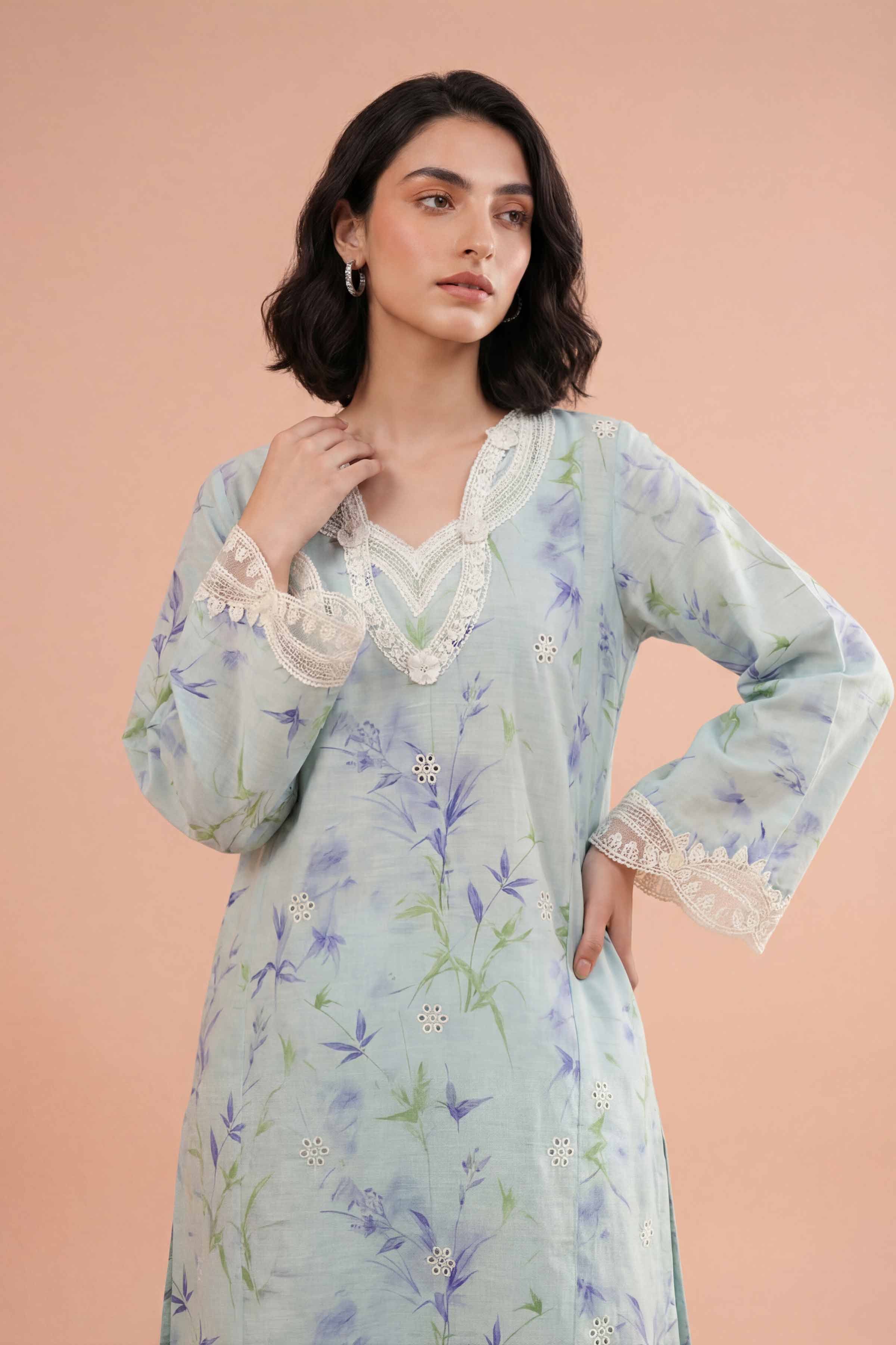 2 Piece - Printed Embroidered Suit - PE26-227