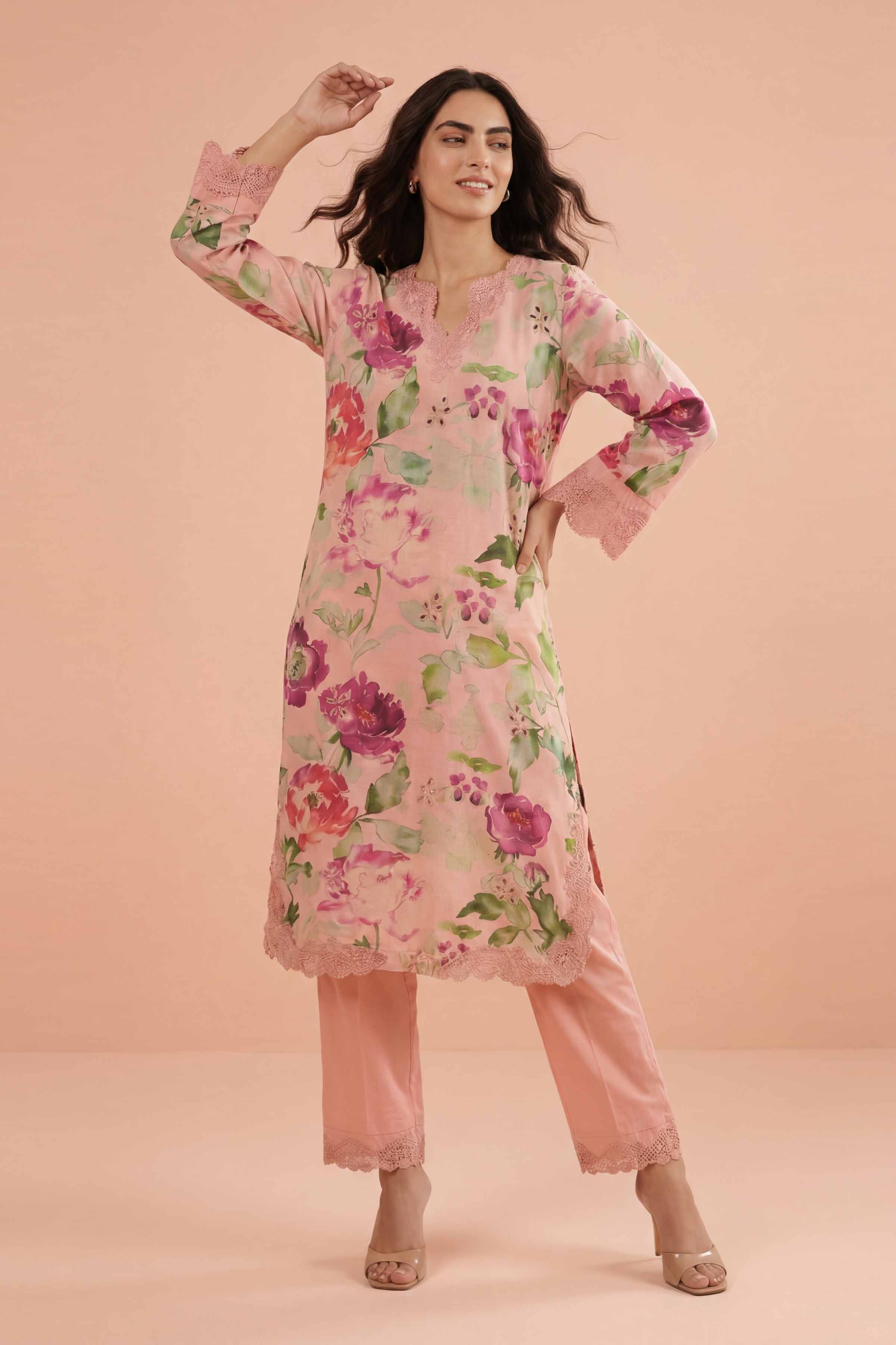 2 Piece - Printed Embroidered Suit - PE26-228