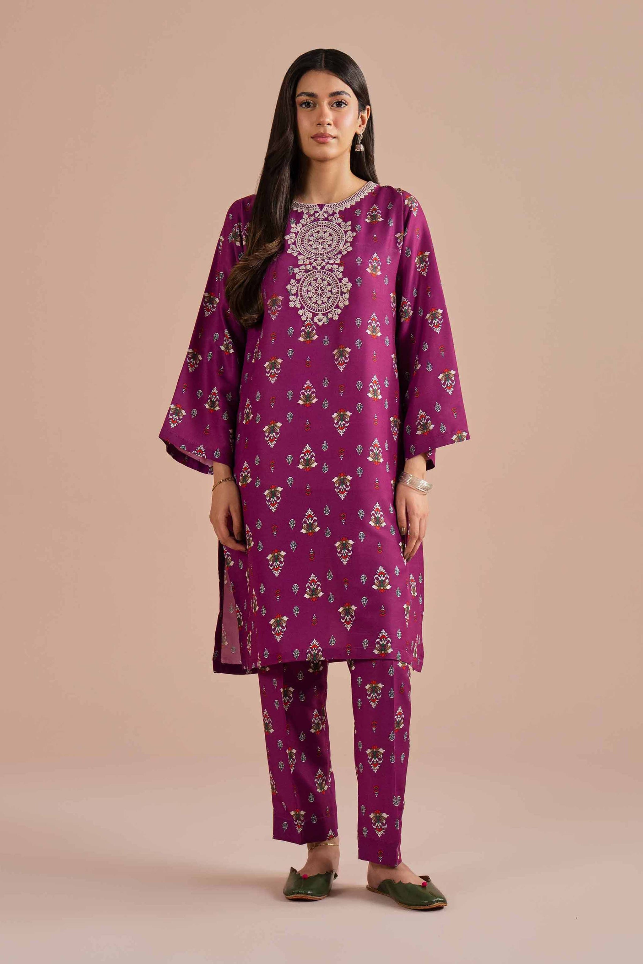 2 Piece - Printed Embroidered Suit - PE26-24