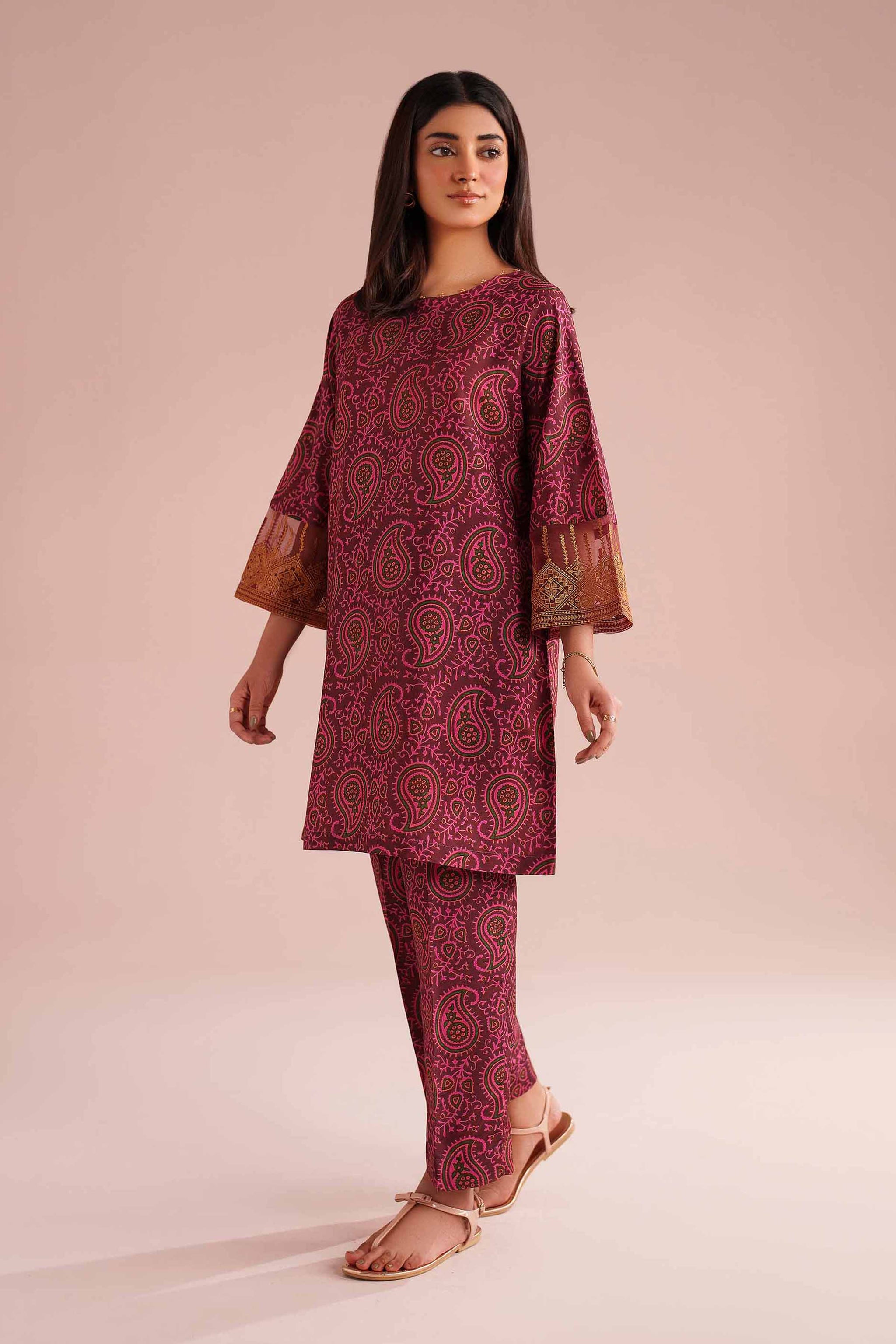 2 Piece - Printed Embroidered Suit - PE26-25