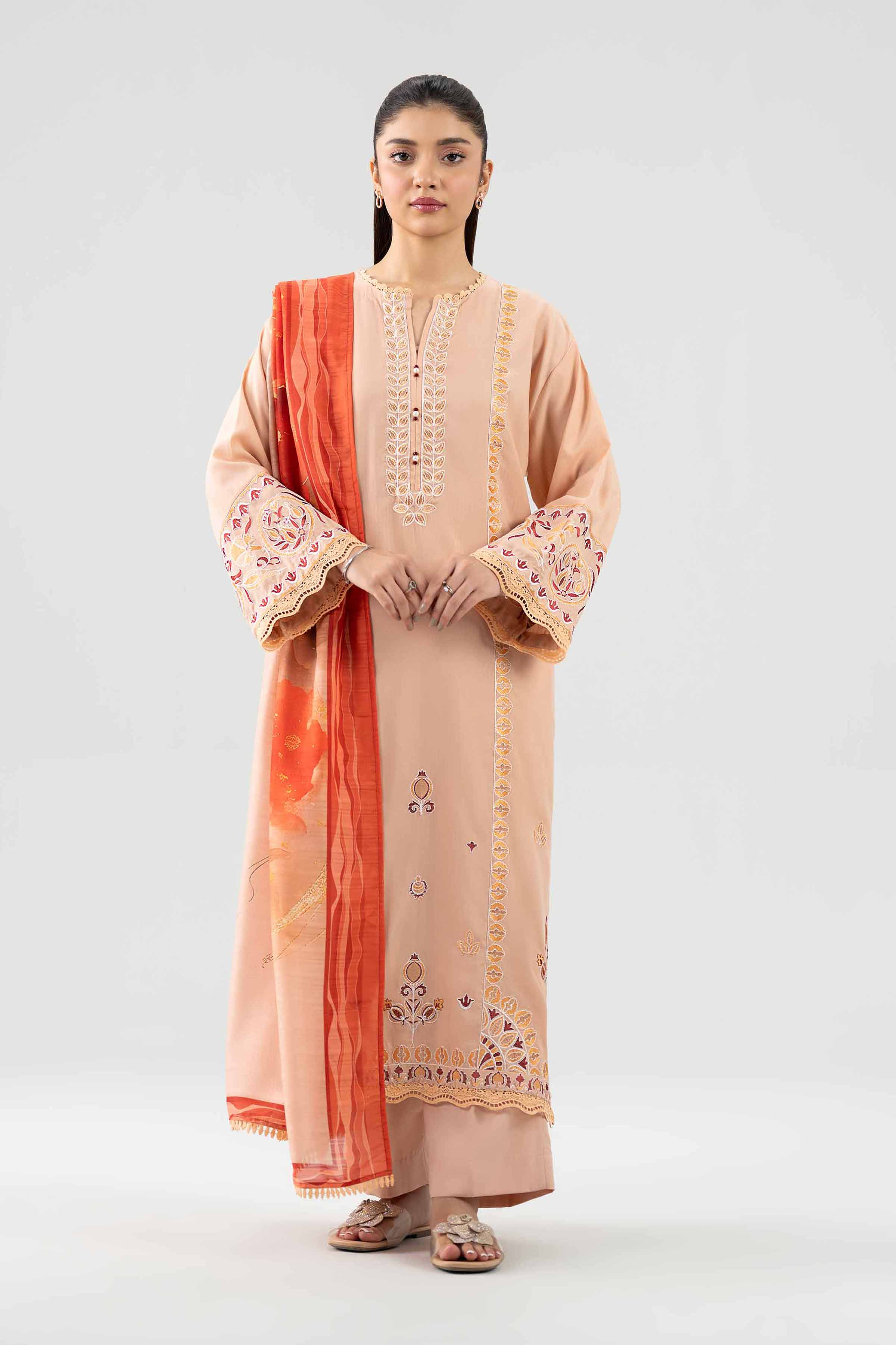 3 Piece - Printed Embroidered Suit - PE26-303