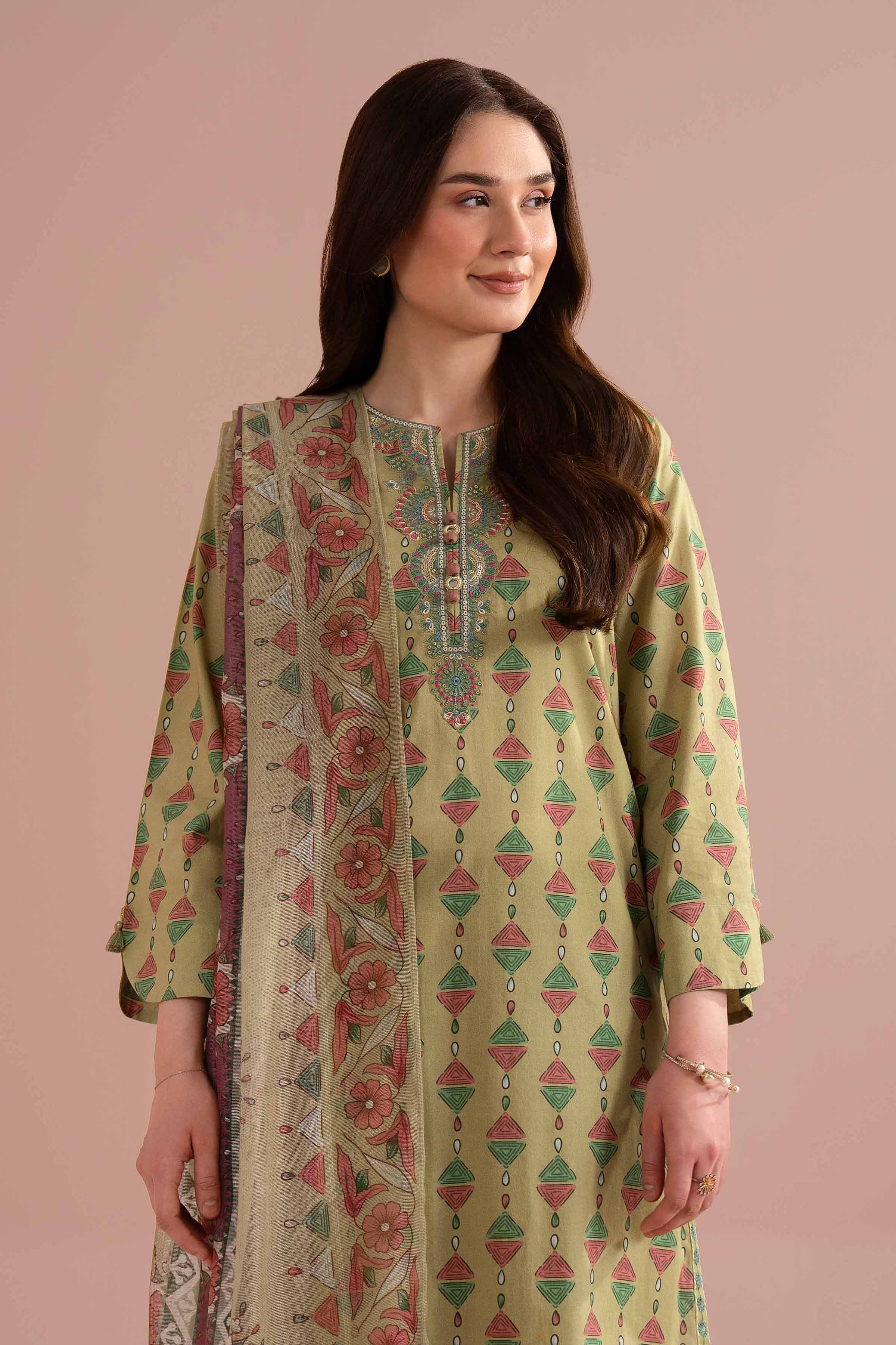 3 Piece - Printed Embroidered Suit - PE26-330