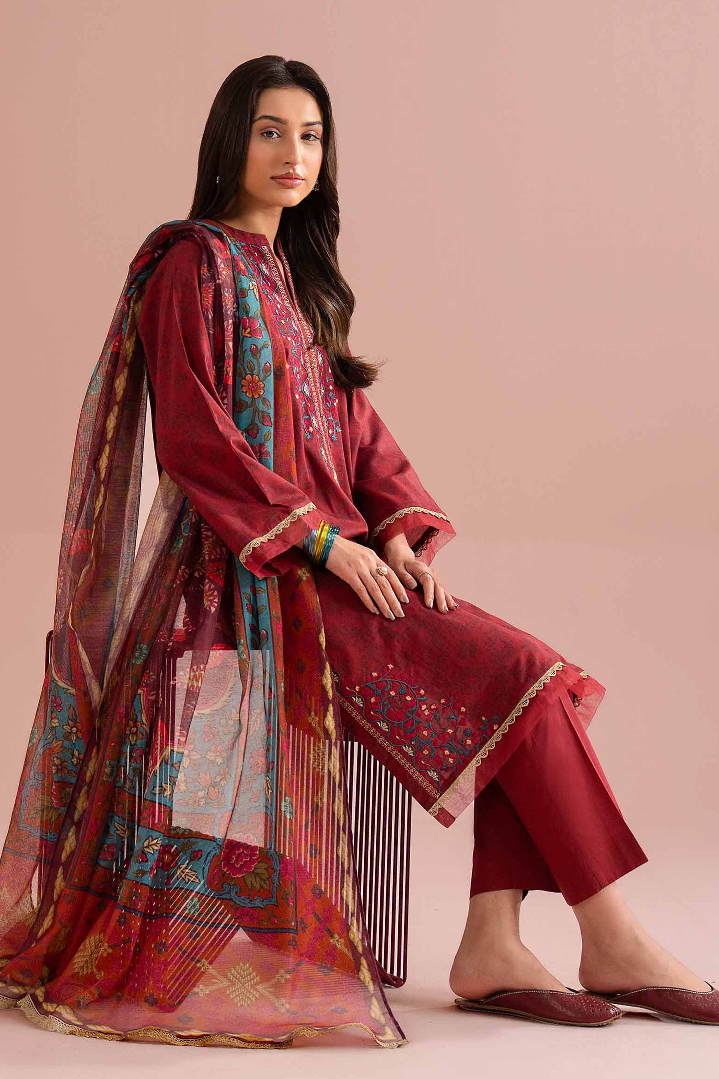 3 Piece - Printed Embroidered Suit - PE26-332