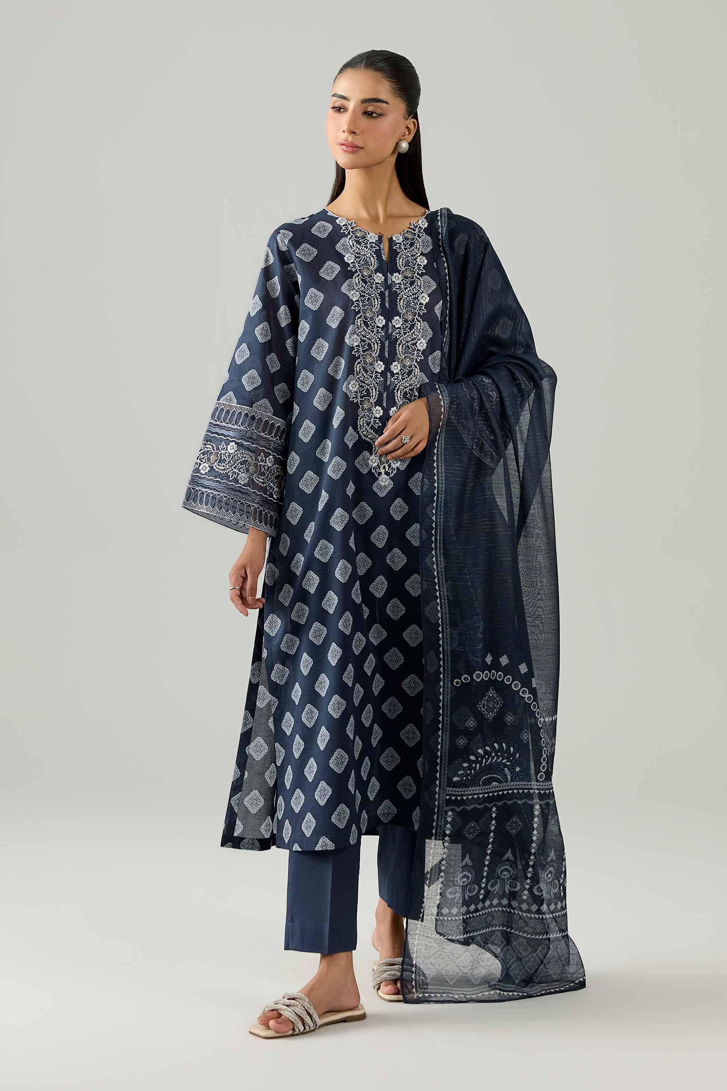 3 Piece - Printed Embroidered Suit - PE26-334