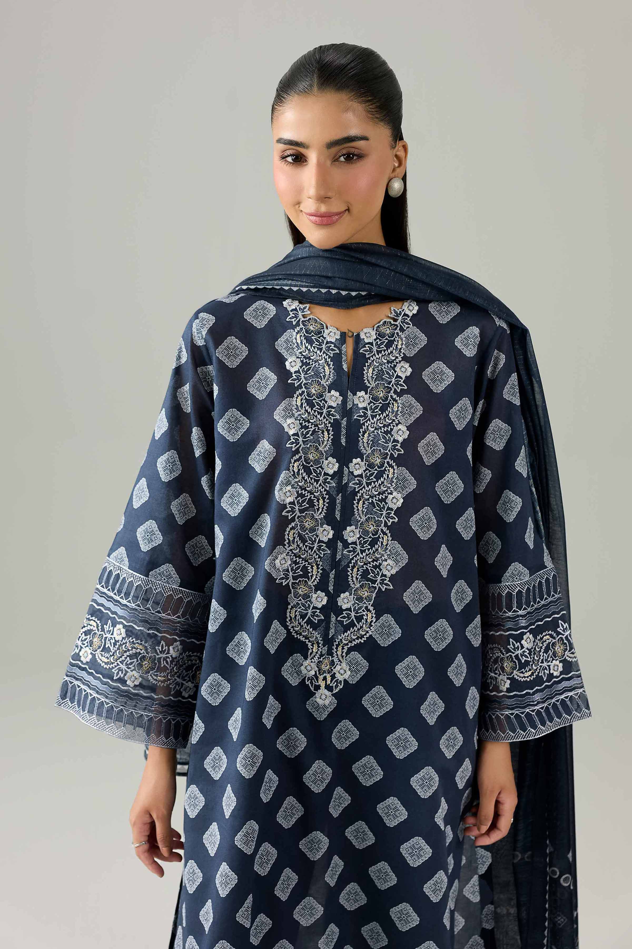 3 Piece - Printed Embroidered Suit - PE26-334
