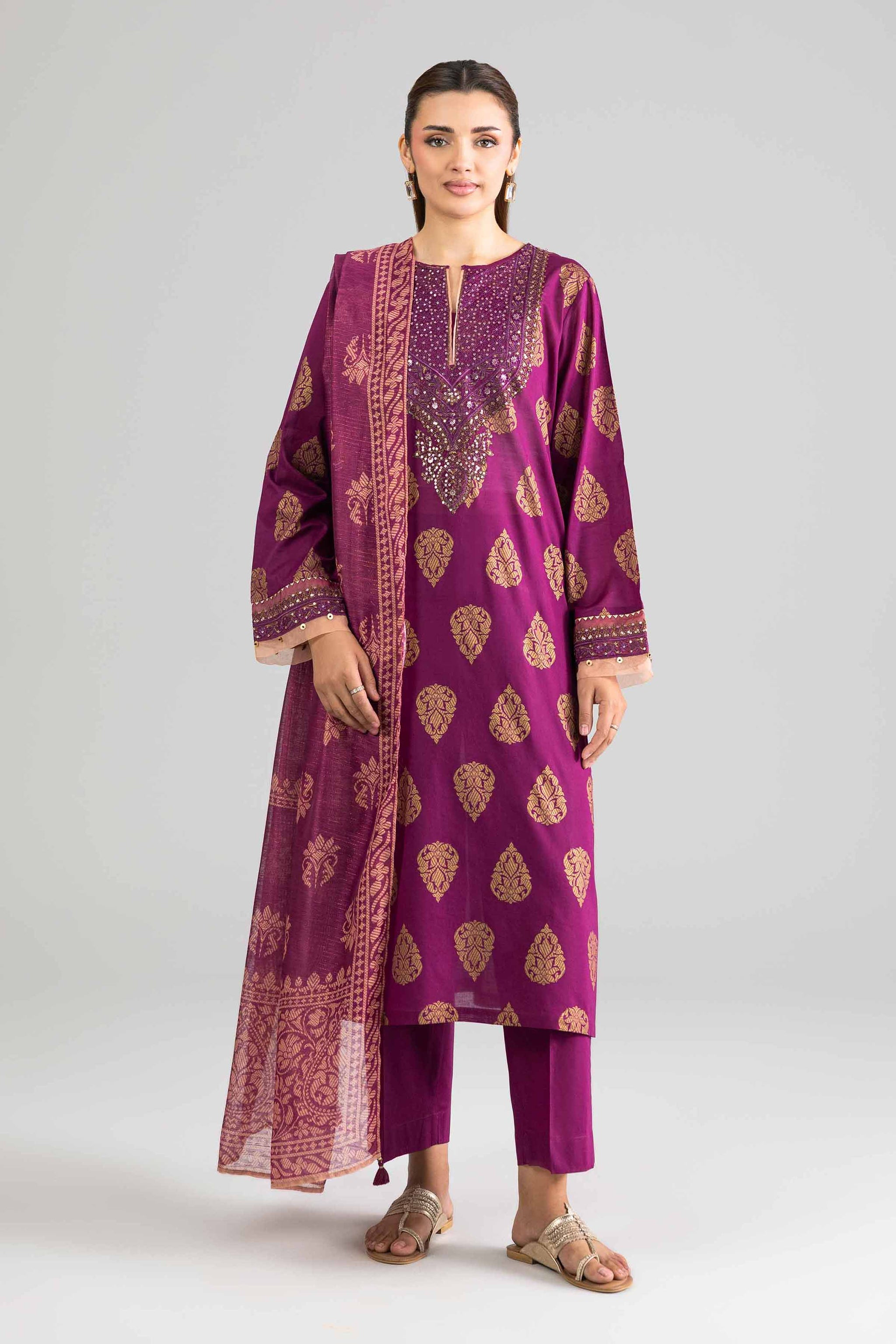3 Piece - Printed Embroidered Suit - PE26-337