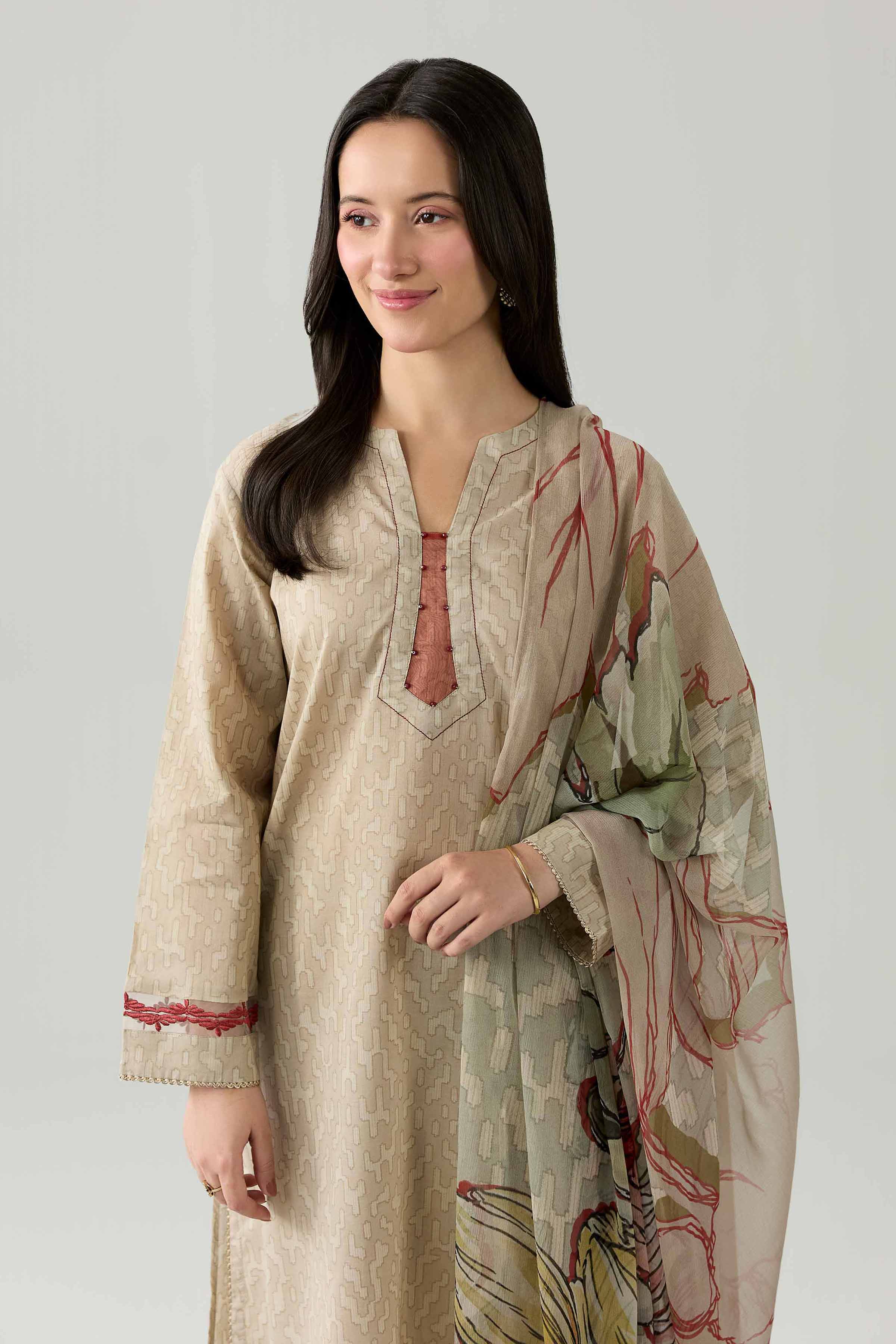 3 Piece - Printed Embroidered Suit - PE26-340