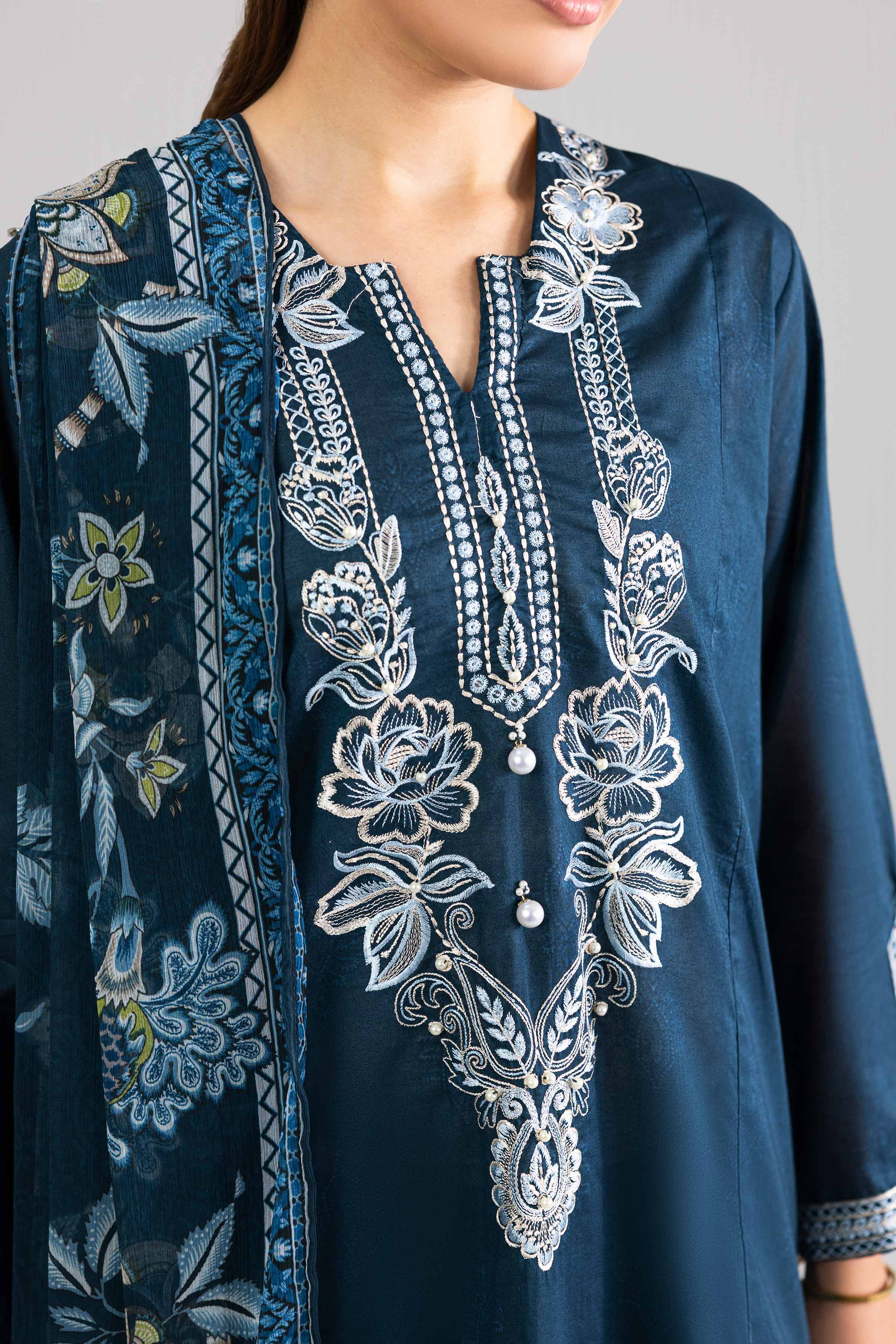 3 Piece - Printed Embroidered Suit - PE26-342