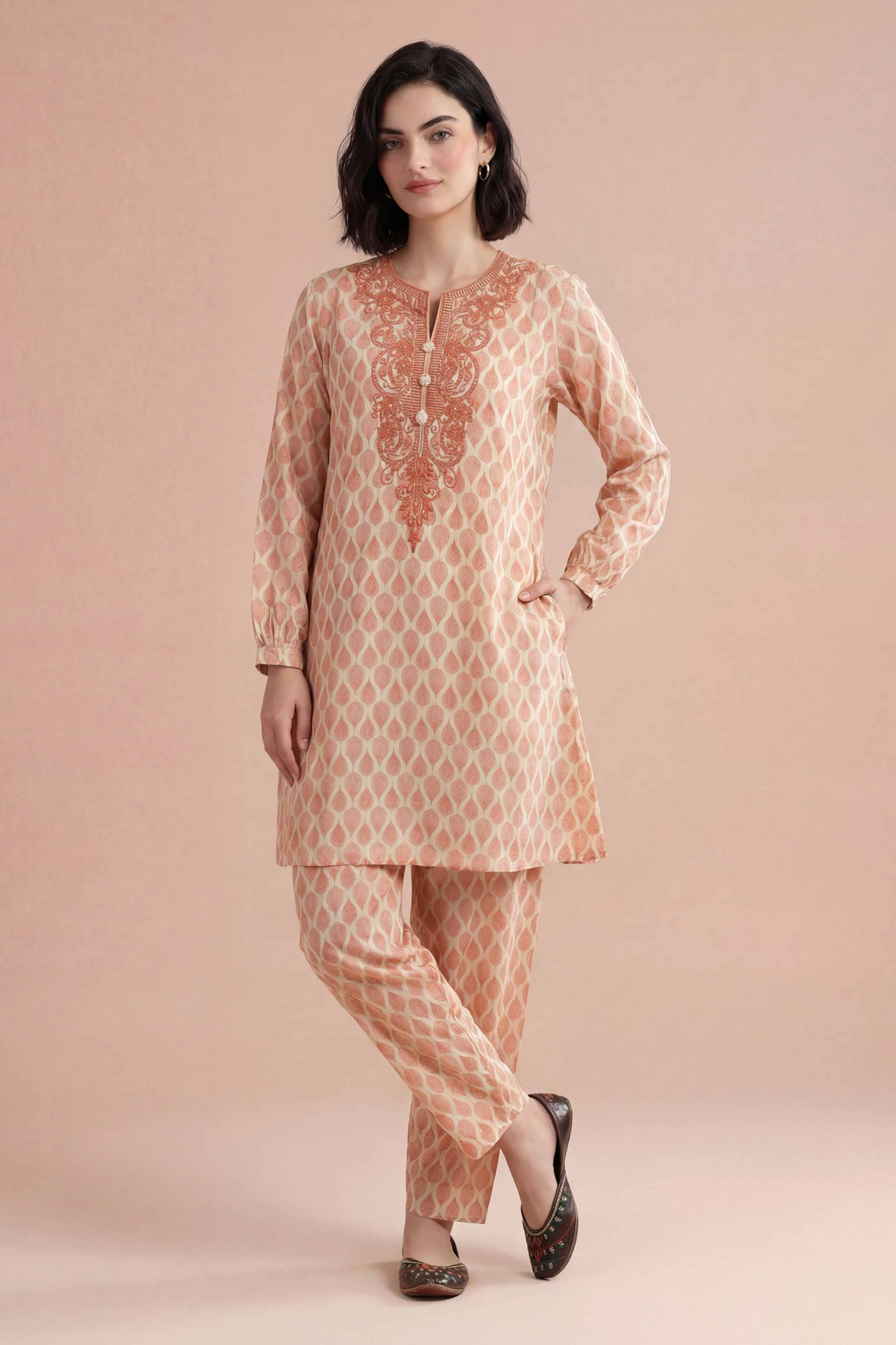 2 Piece - Printed Embroidered Suit - PE26-348