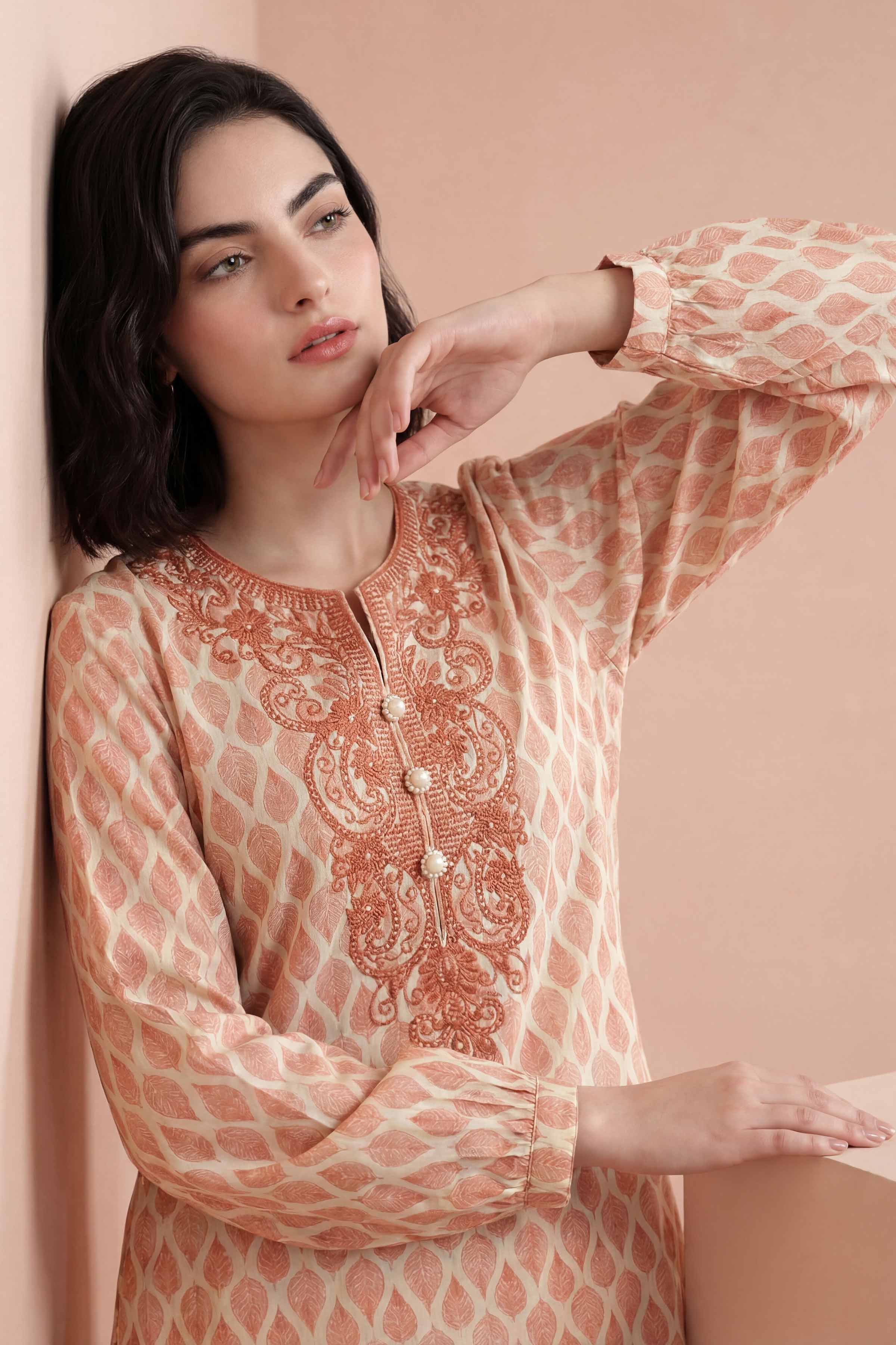 2 Piece - Printed Embroidered Suit - PE26-348