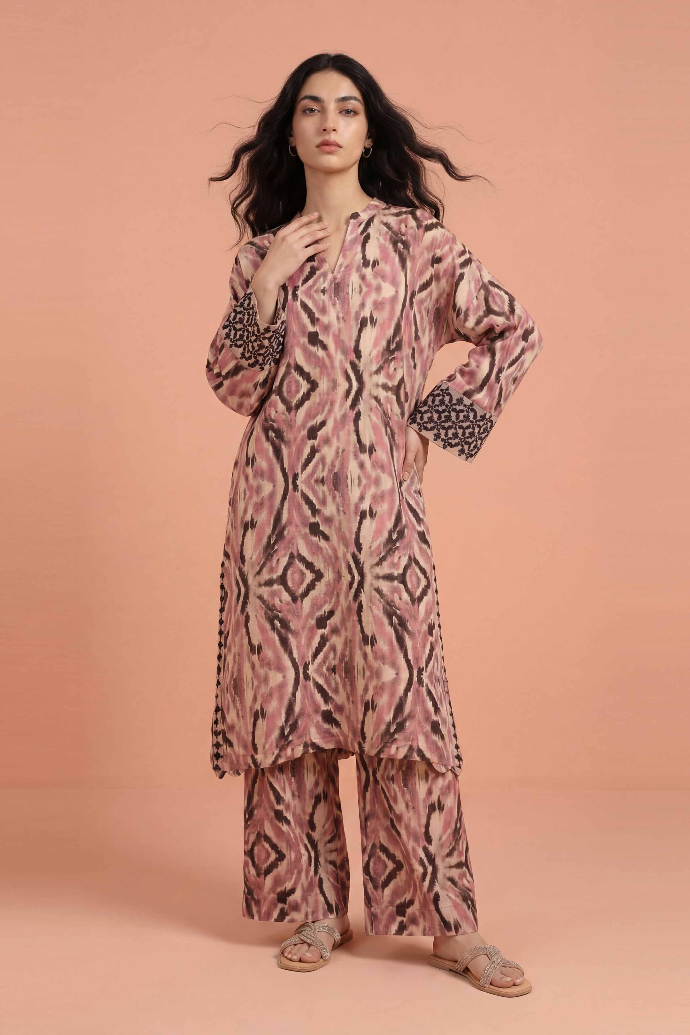 2 Piece - Printed Embroidered Suit - PE26-352