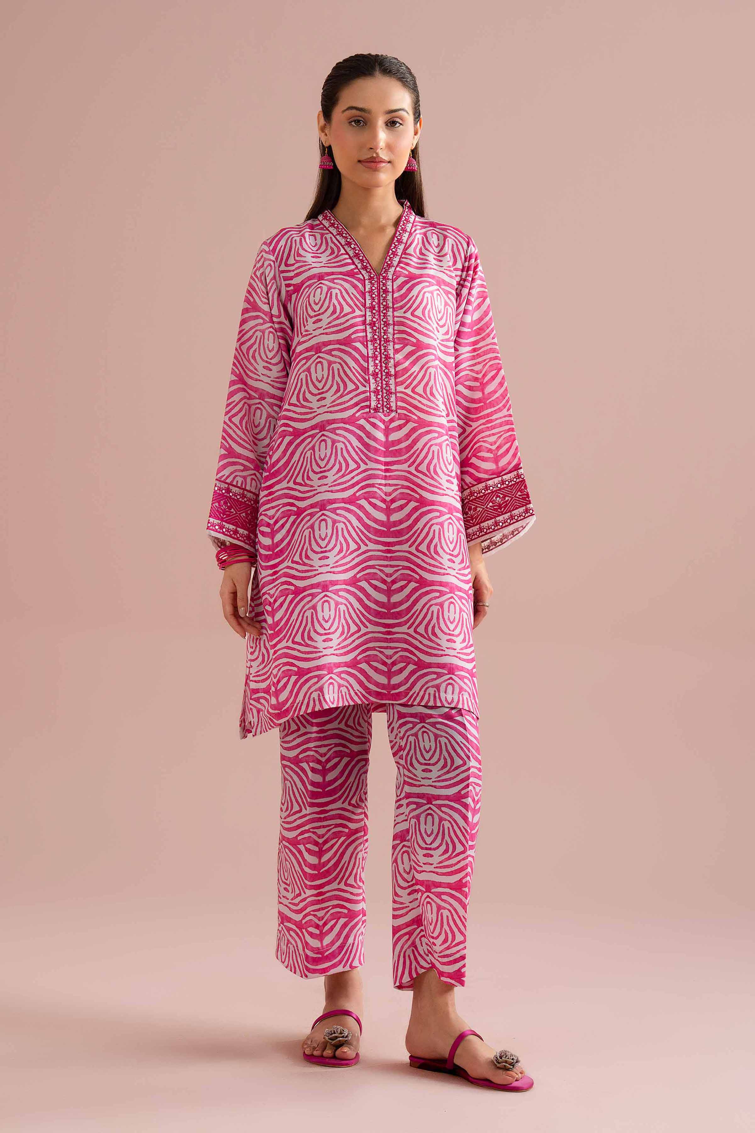 2 Piece - Printed Embroidered Suit - PE26-357