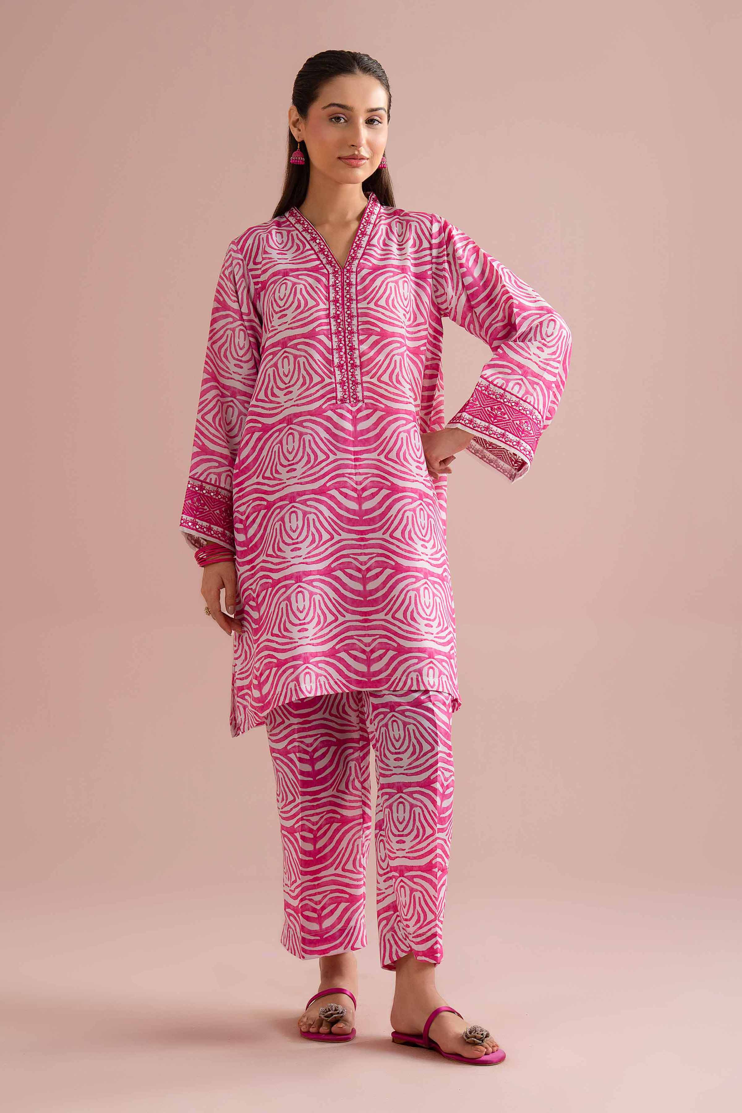 2 Piece - Printed Embroidered Suit - PE26-357