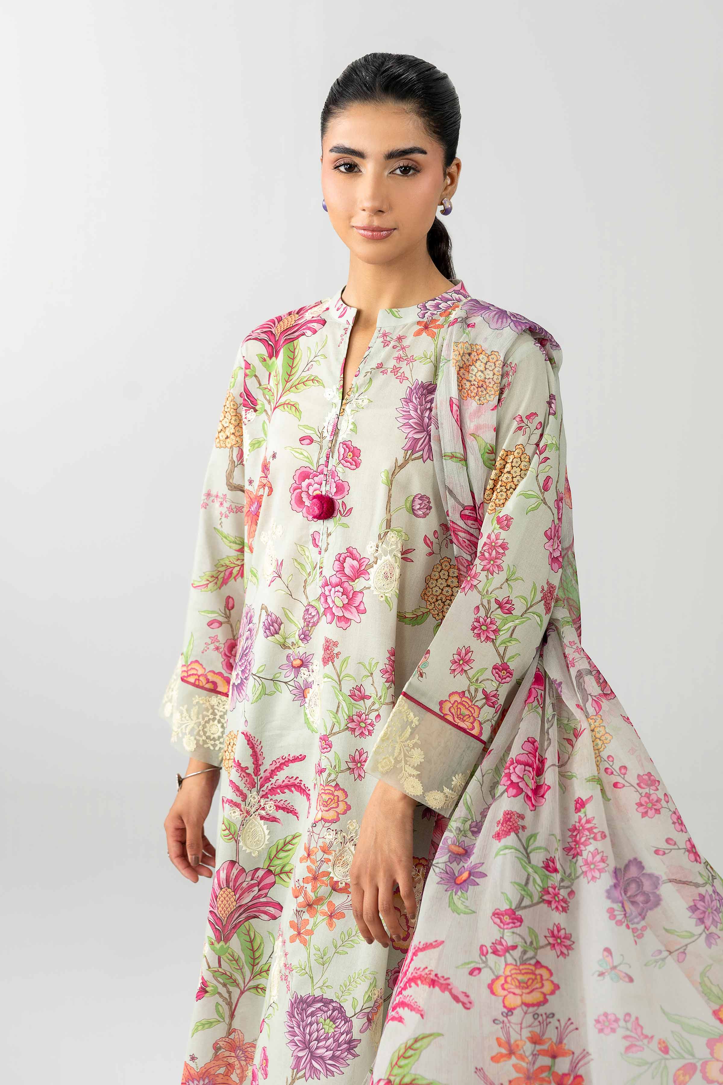3 Piece - Printed Embroidered Suit - PE26-493