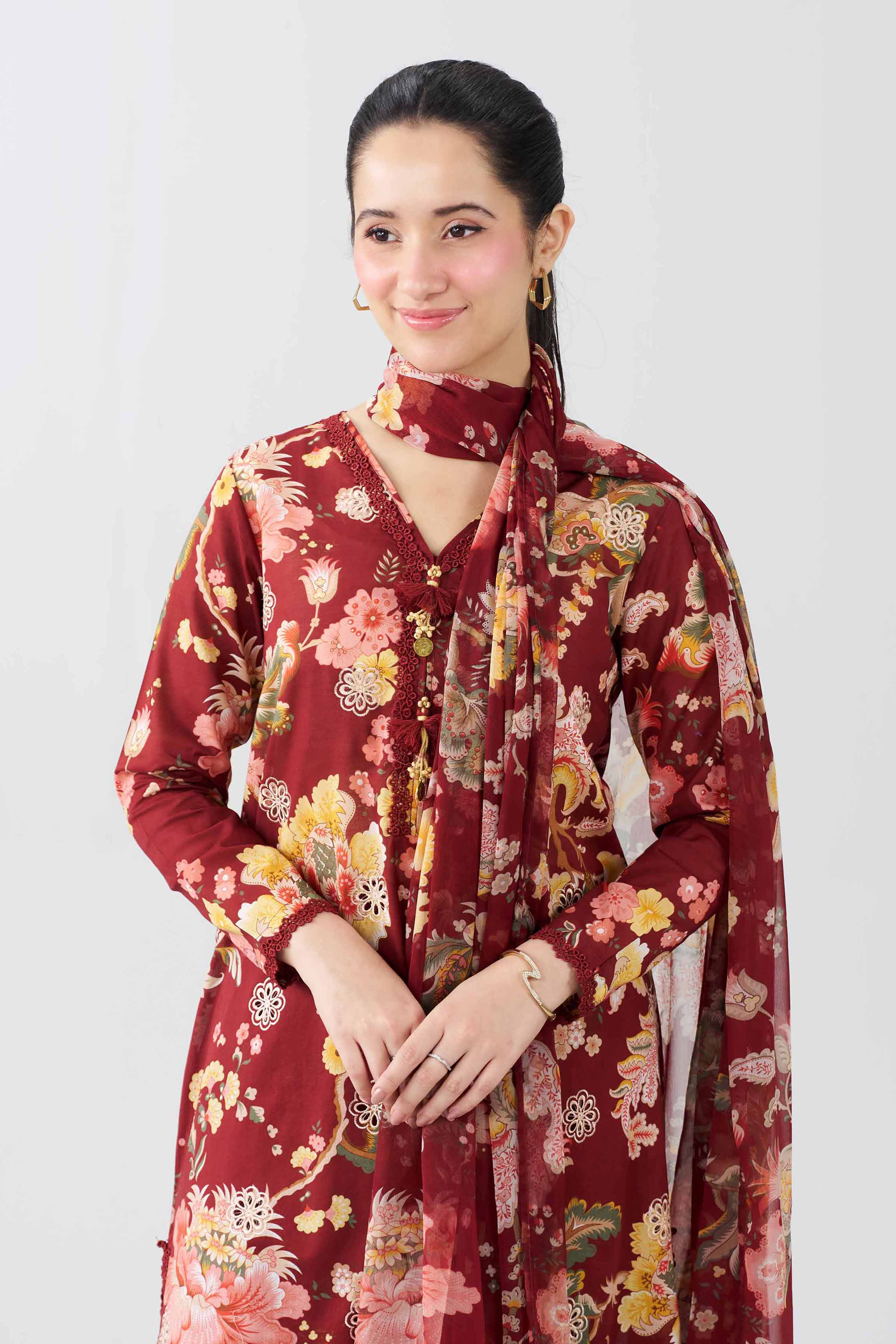 3 Piece - Printed Embroidered Suit - PE26-496