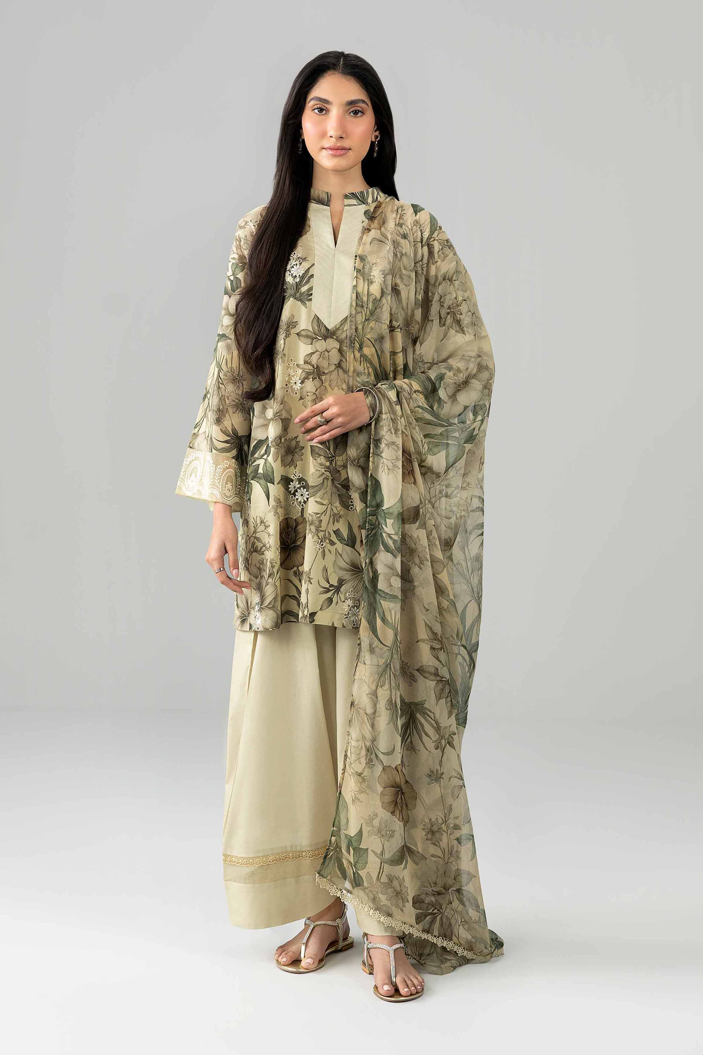 3 Piece - Printed Embroidered Suit - PE26-497