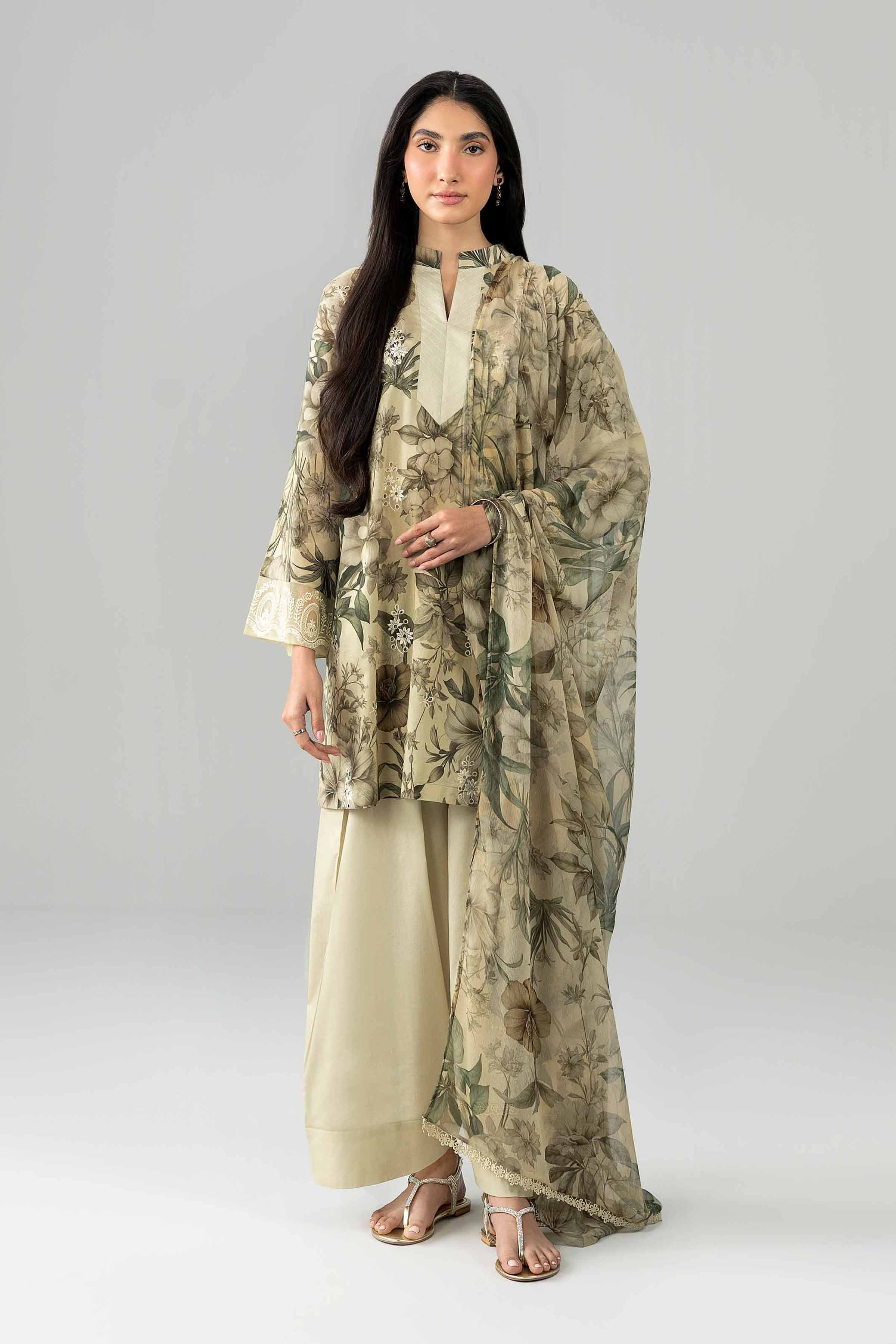 3 Piece - Printed Embroidered Suit - PE26-497